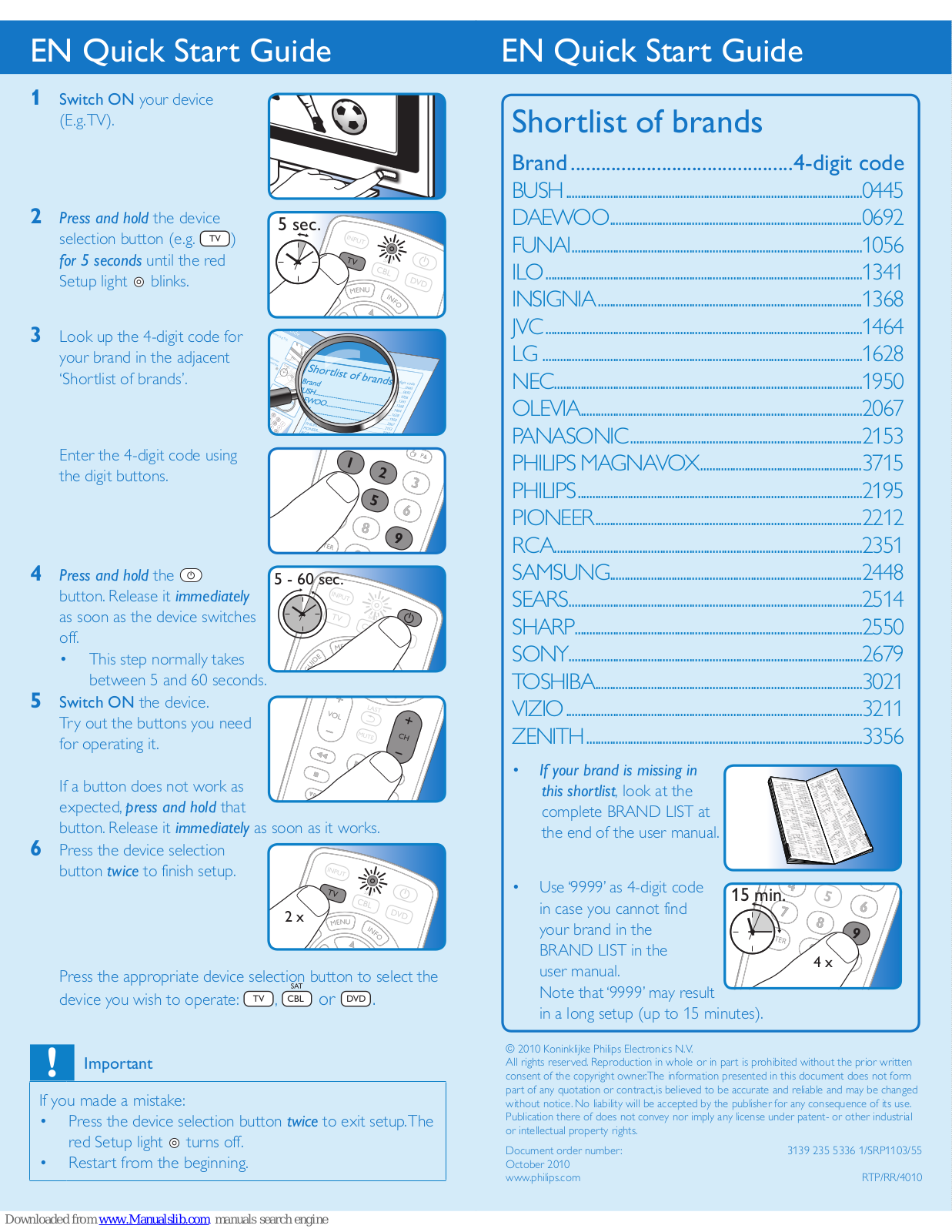 Philips SRP1103/55 Quick Start Manual