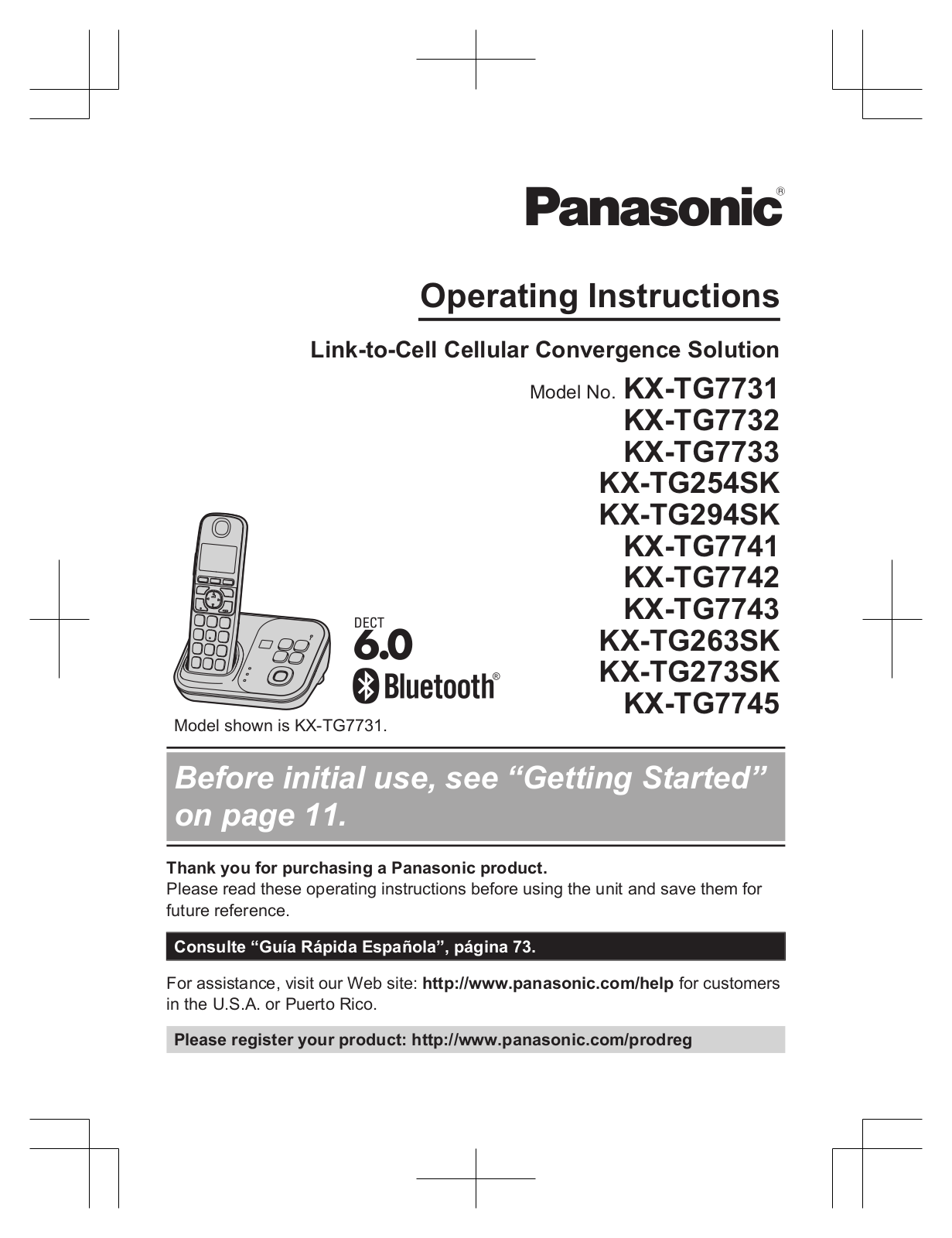 Panasonic KX-TG7743, KX-TG273SK, KX-TG263SK, KX-TG7742, KX-TG7745 User Manual