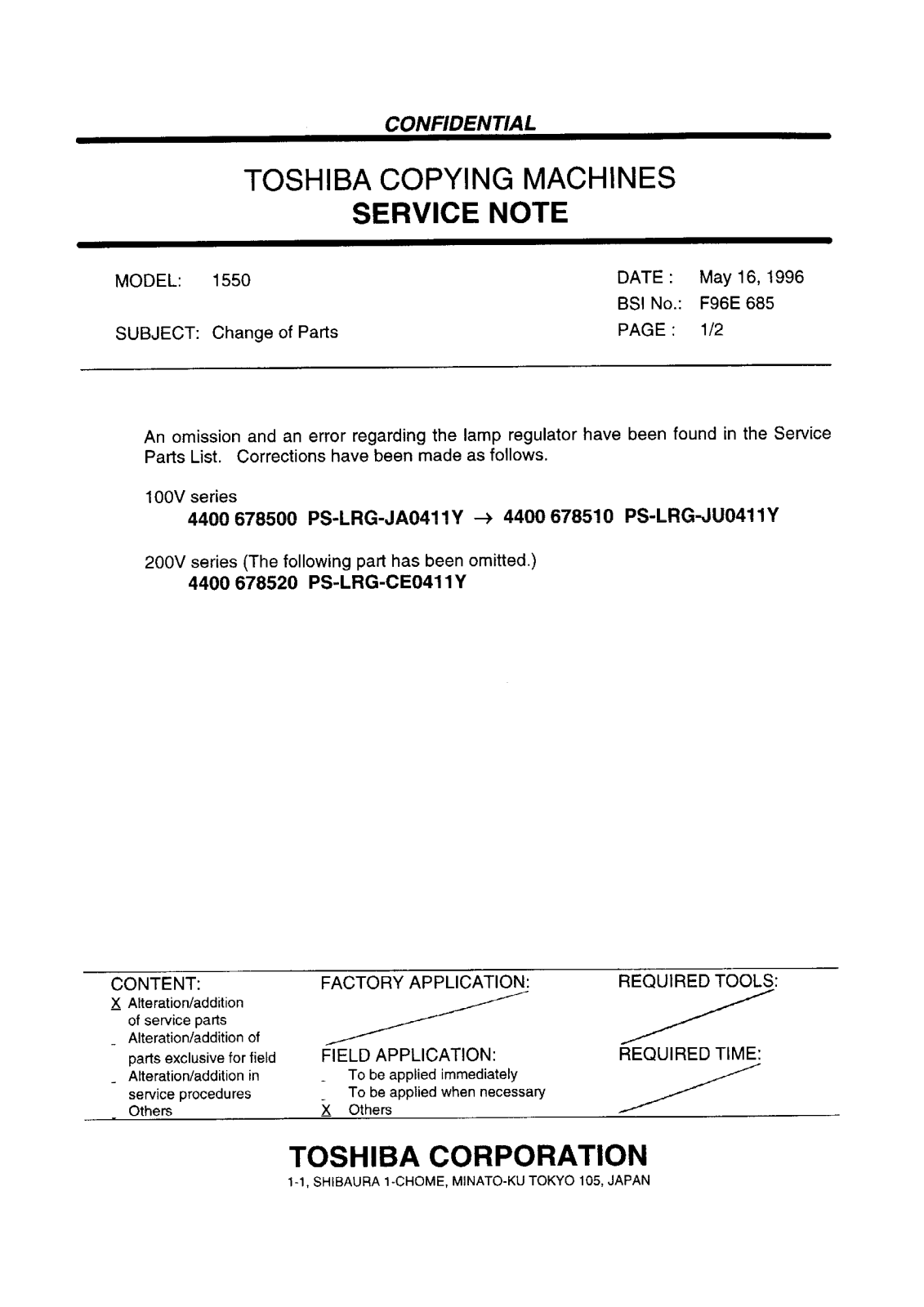 Toshiba f96e685 Service Note