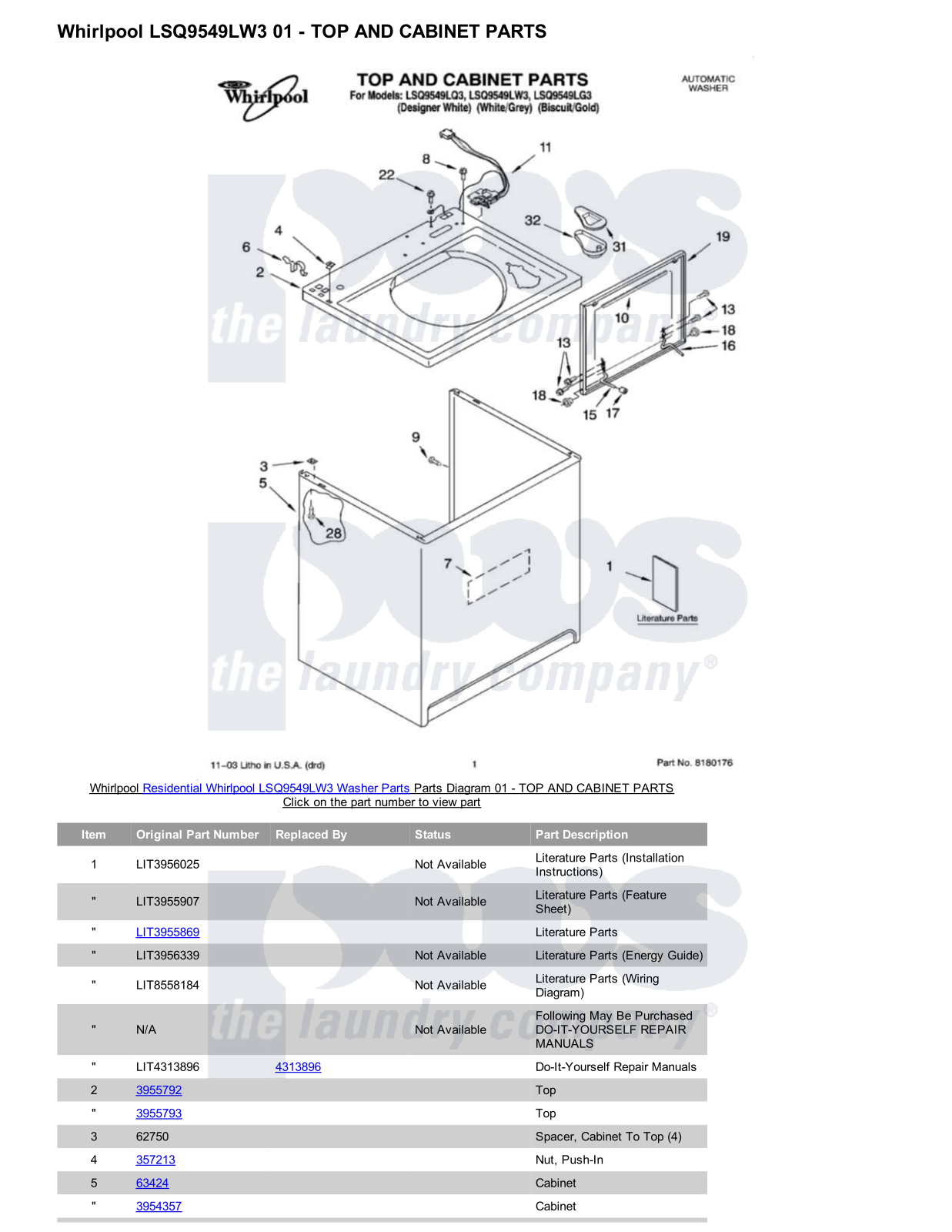 Whirlpool LSQ9549LW3 Parts Diagram