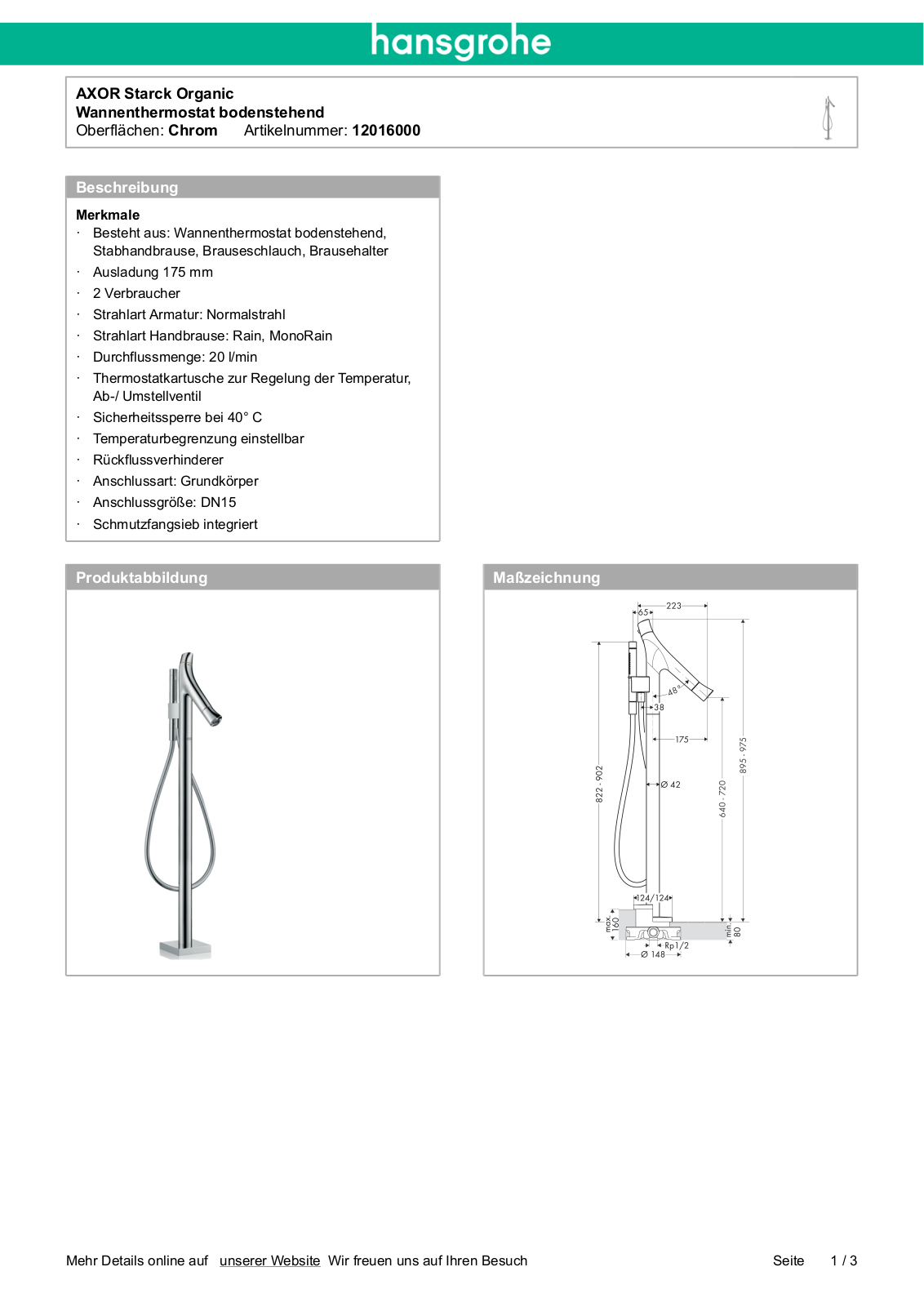 Hansgrohe AXOR 12016000 User Manual