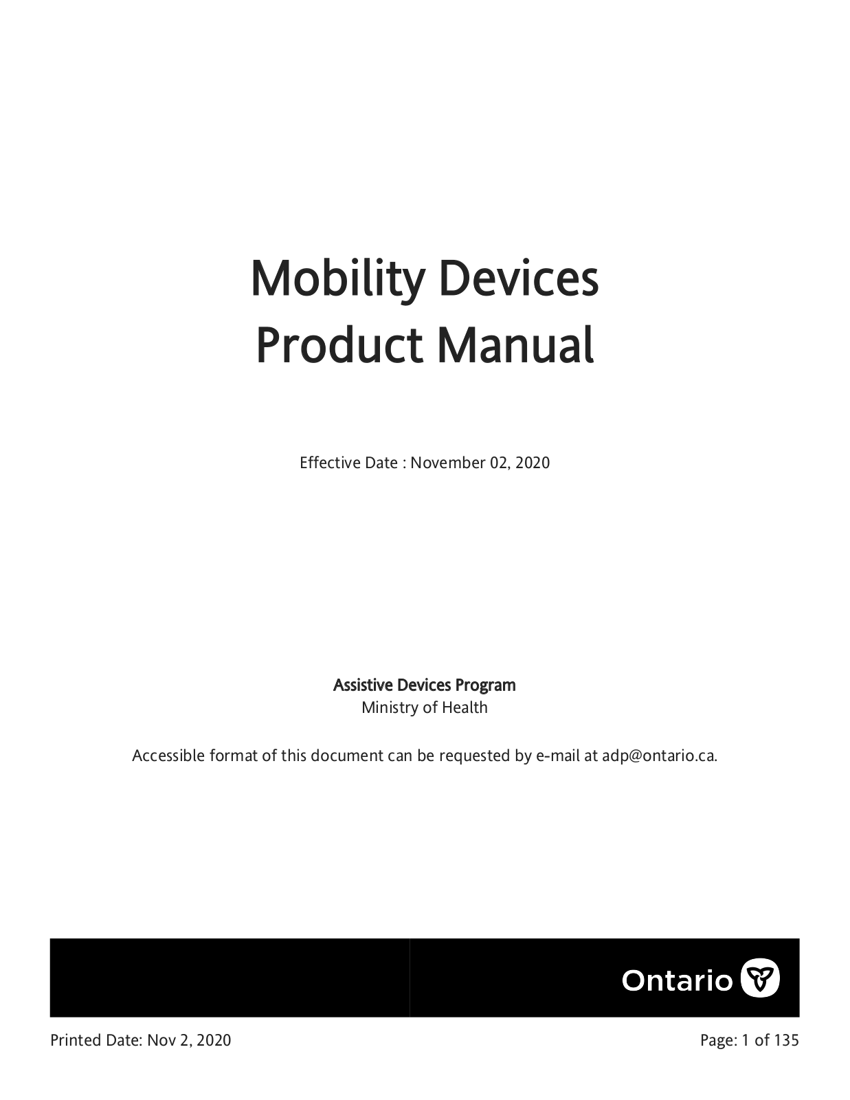 Ontario Mobility Devices Product Manual