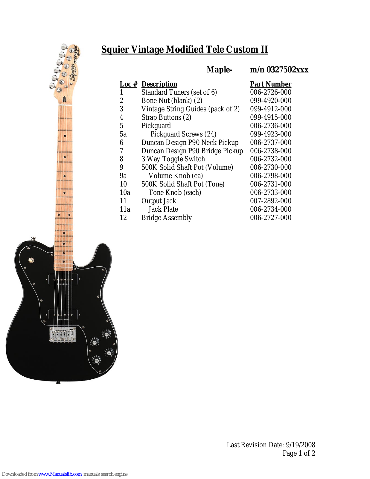Squier Tele Custom II, Vintage Modified Tele Custom II Reference Manual - ManualMachine.com