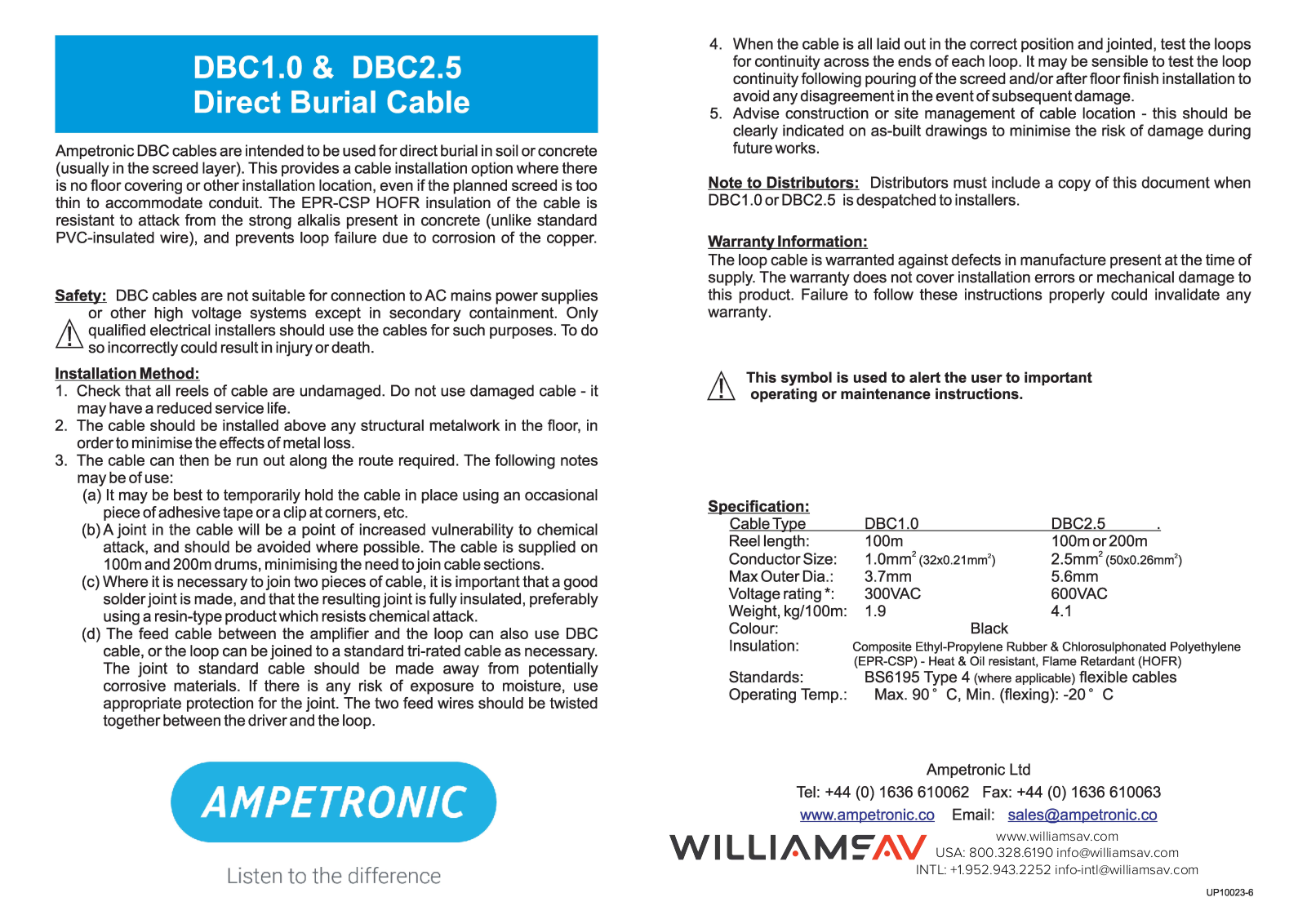 Williams AV DBC1.O, DBC2.5 User guide - ManualMachine.com