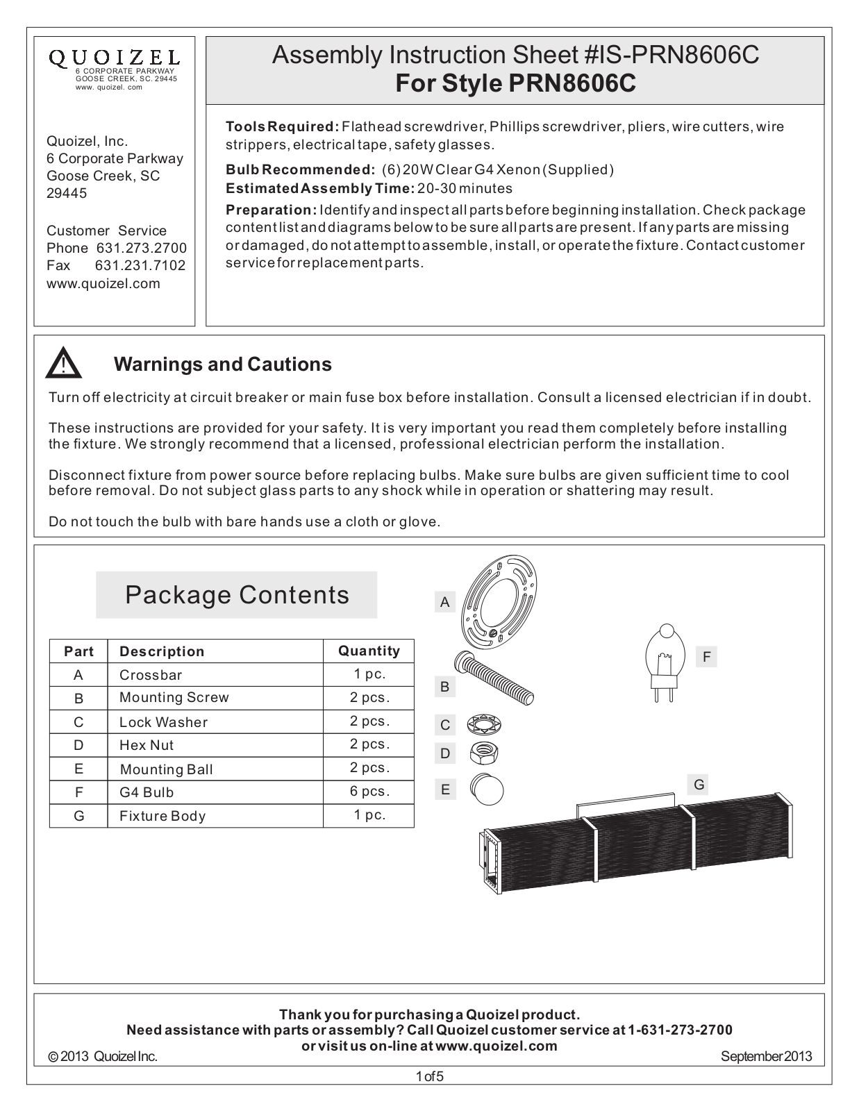 Quoizel PRN8606C User Manual