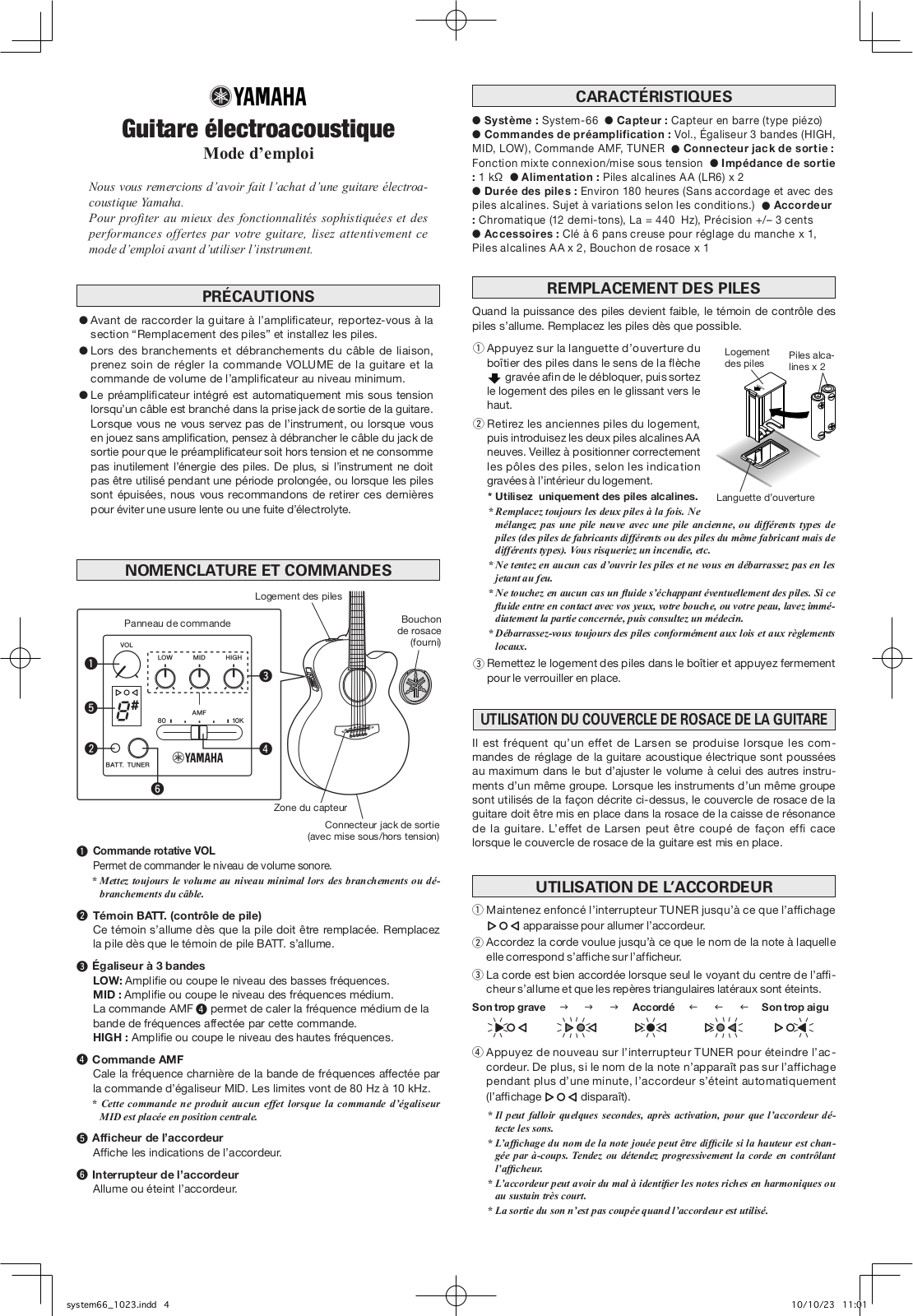 Yamaha electro-acoustic guitar Owner`s Manual