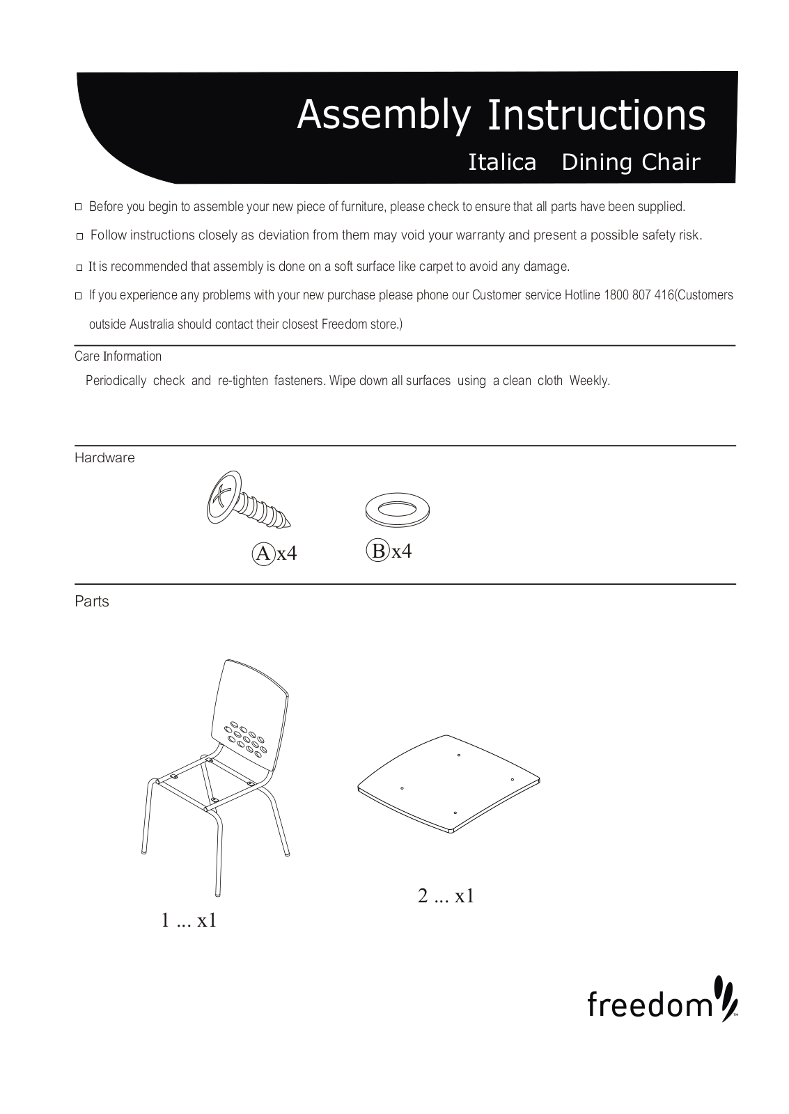 Freedom Italica Chair Assembly Instruction