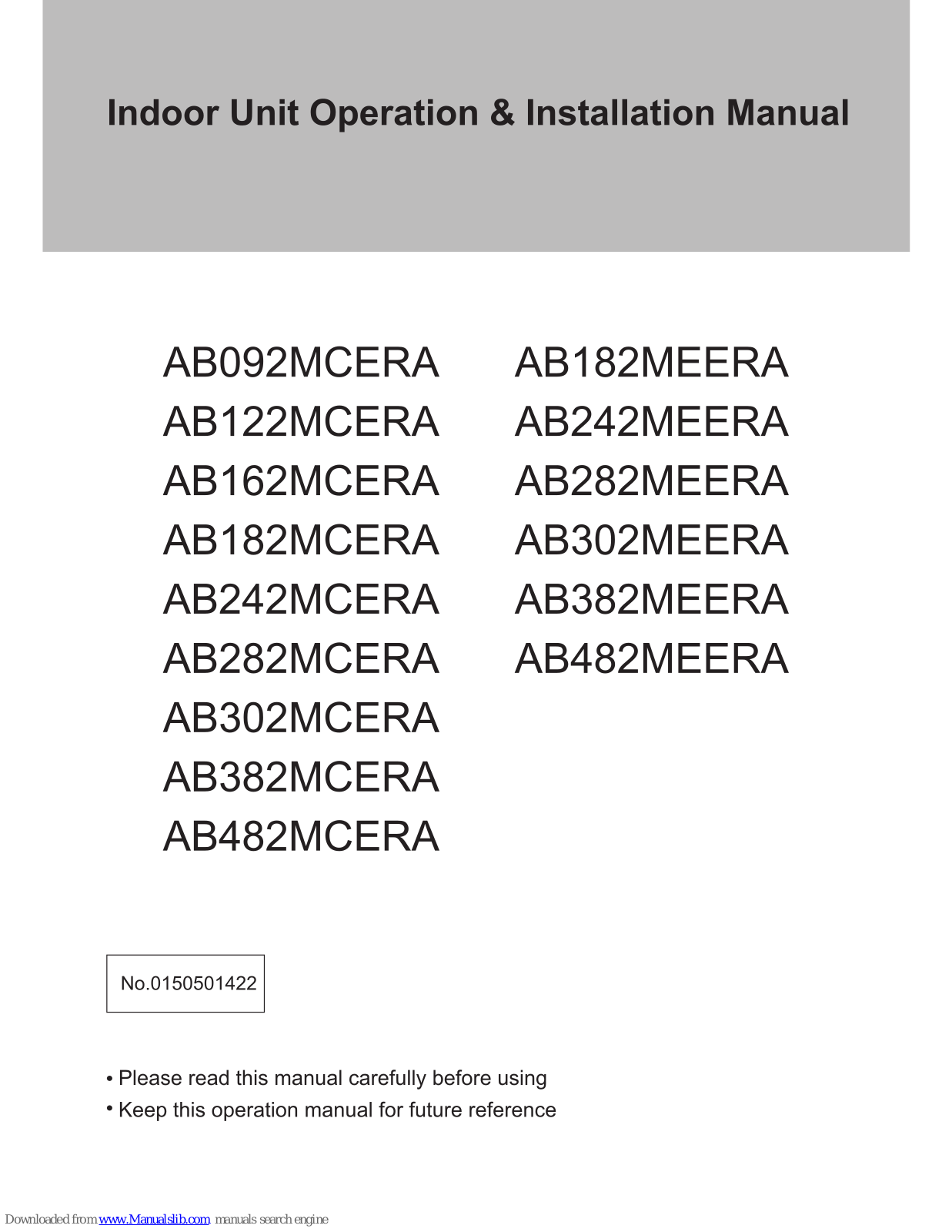 Haier AB092MCERA, AB242MCERA, AB122MCERA, AB182MCERA, AB282MCERA Operation Manual