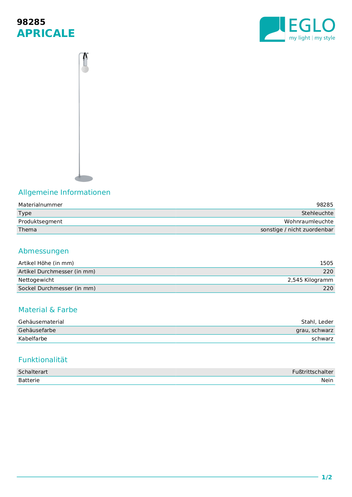 Eglo 98285 Technical data