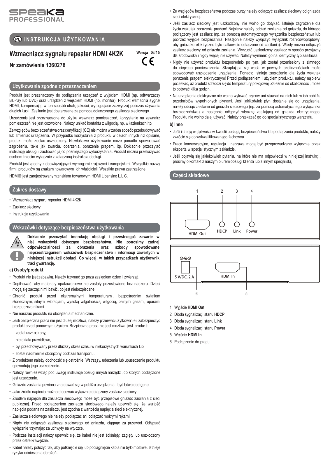 SpeaKa Professional 1360278 Instructions