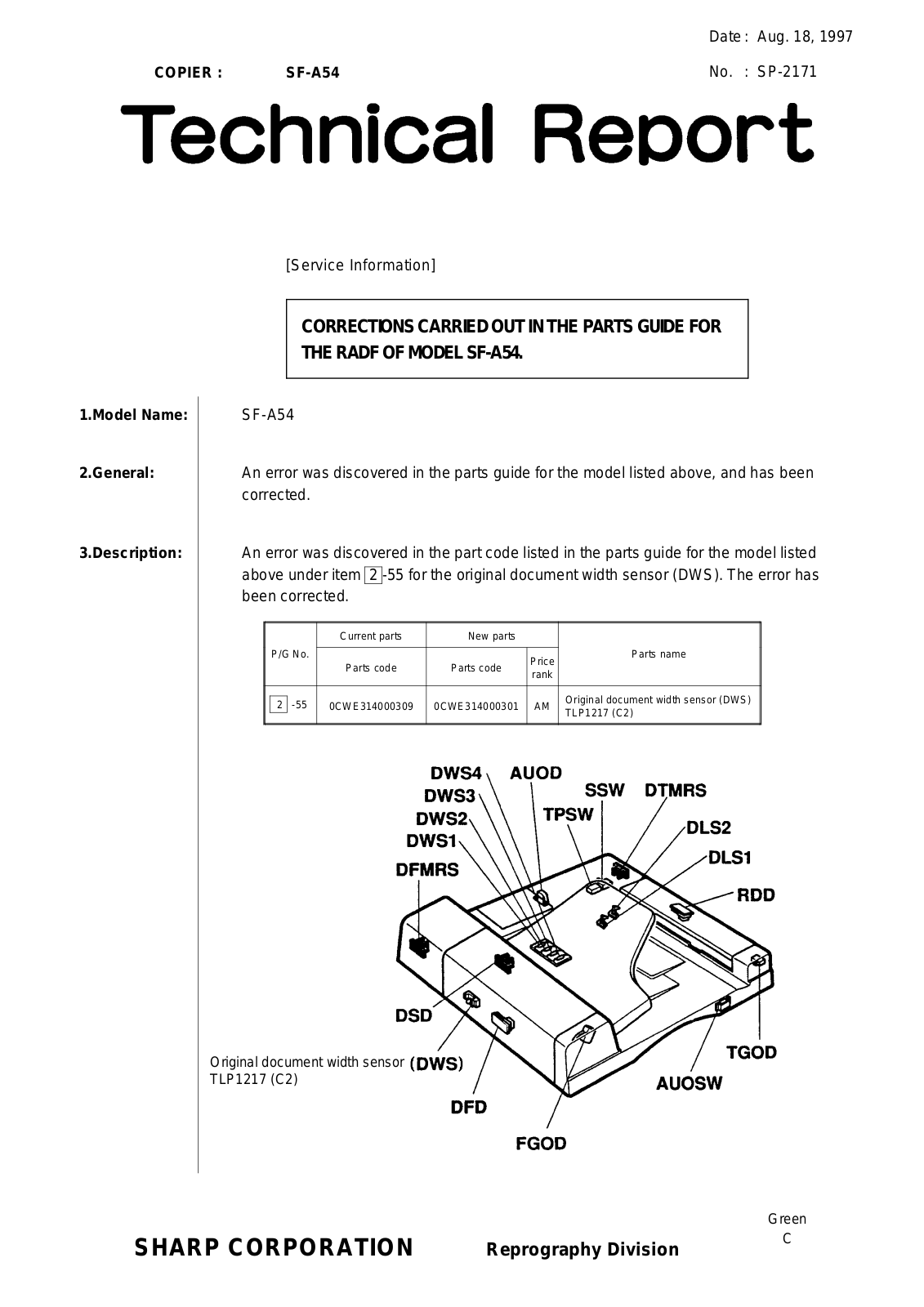 SHARP SP2171 Technical Report