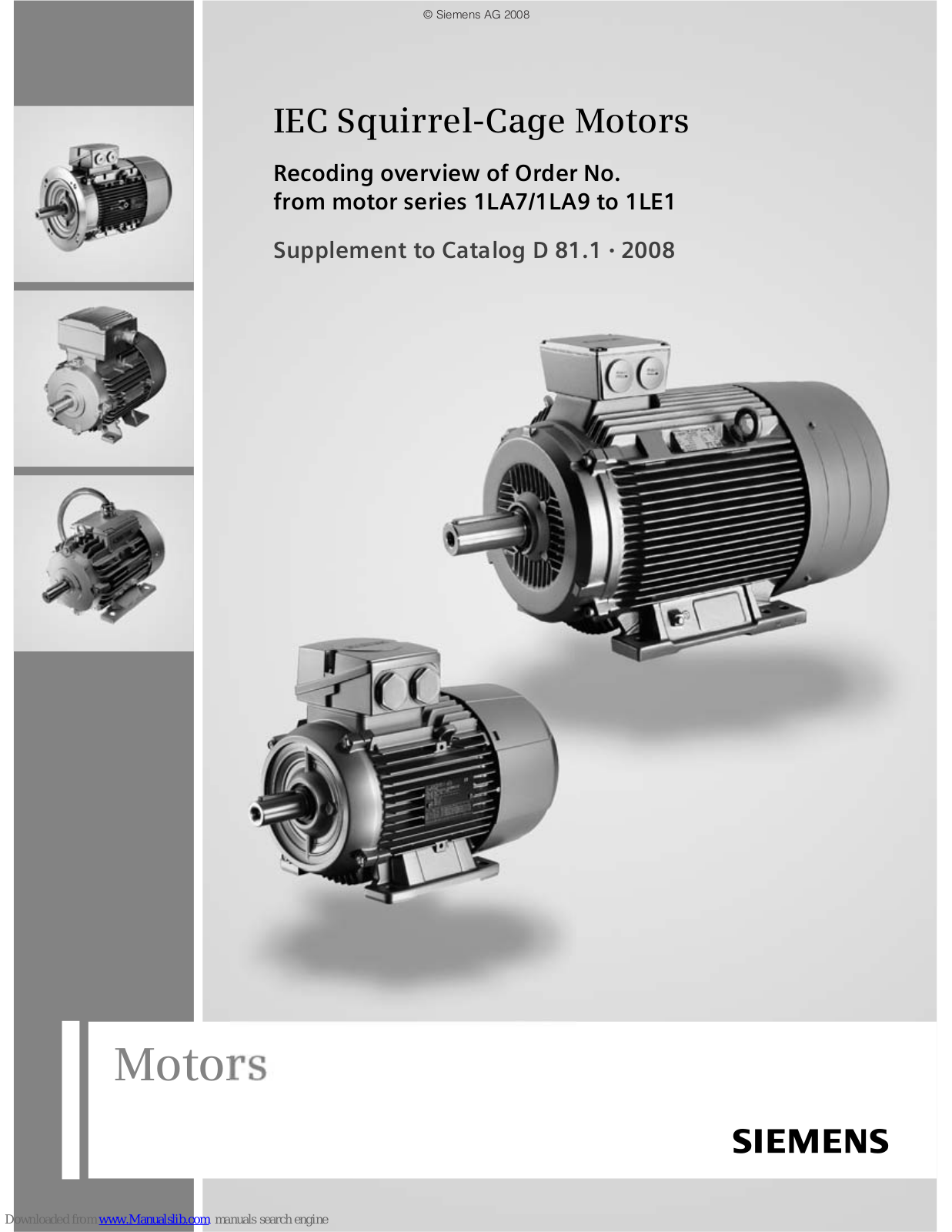 Siemens 1LE1 Series, 1LA7 Series, 1LA9 Series Supplement Manual