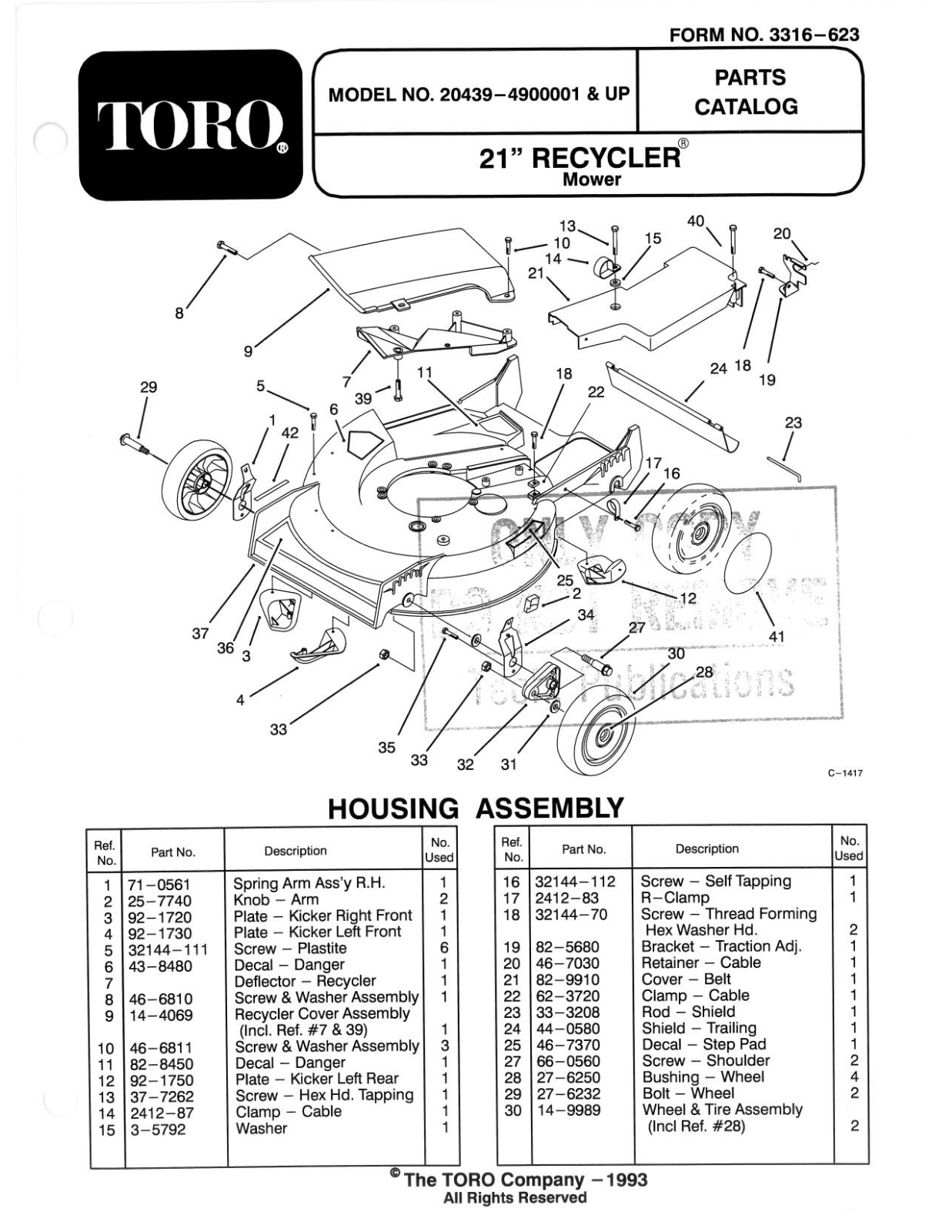 Toro 20439 Parts Catalogue