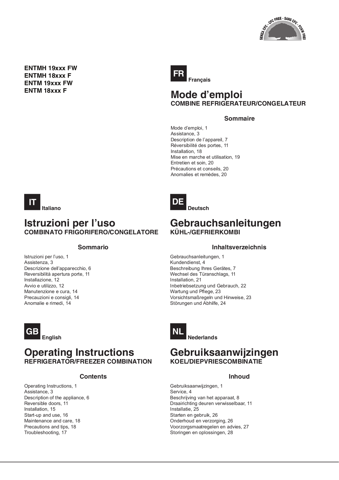 HOTPOINT/ARISTON ENTMH 19211 FW User Manual