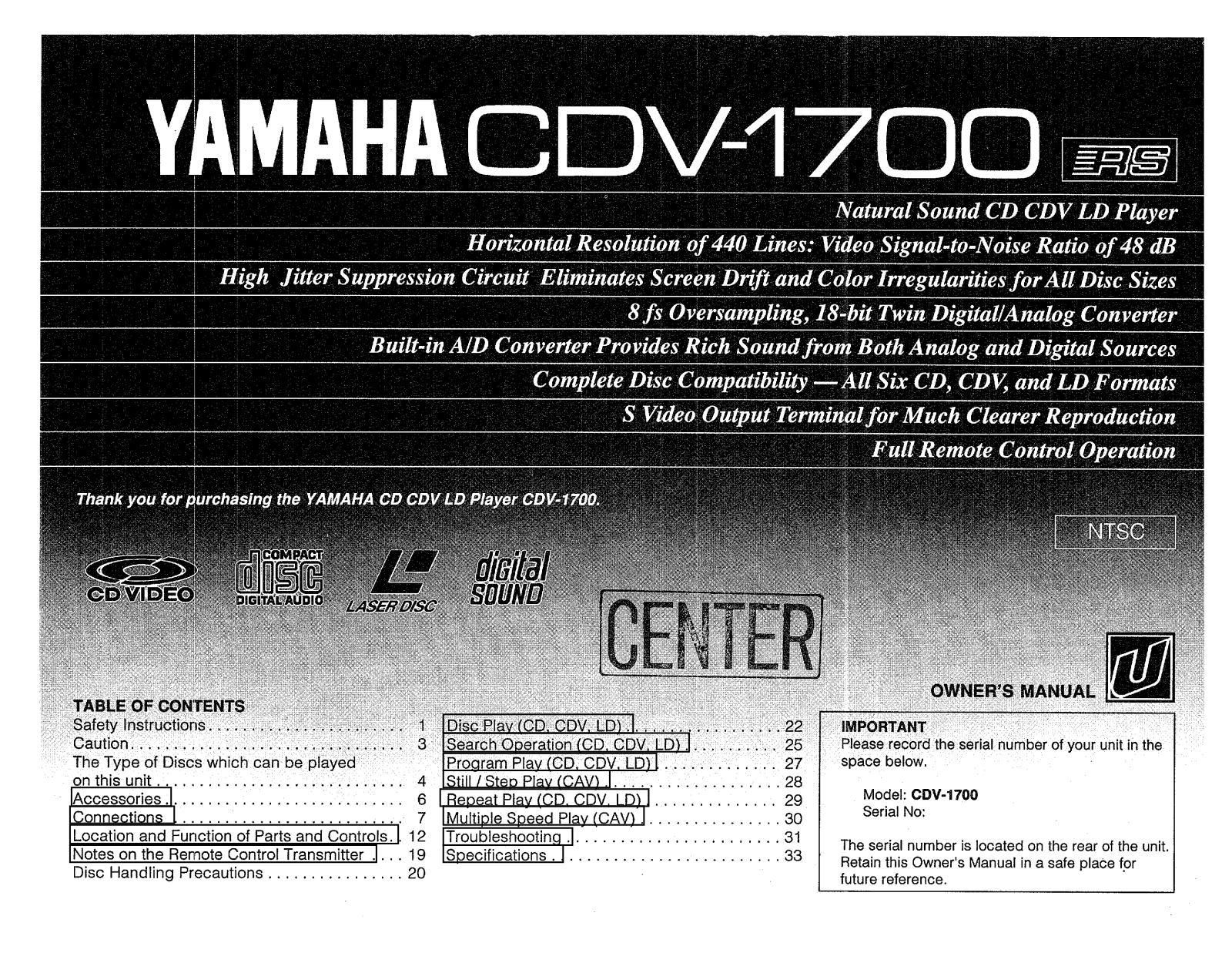 YAMAHA CDV-170 User Manual