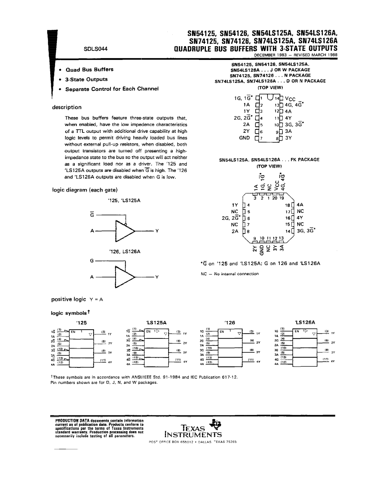 Datasheet JM38510-32301B2A, JM38510-32301BDA, JM38510-32301BCA, SN54LS125AJ, SN74LS126AN Datasheet (Texas Instruments) - ManualMachine.com