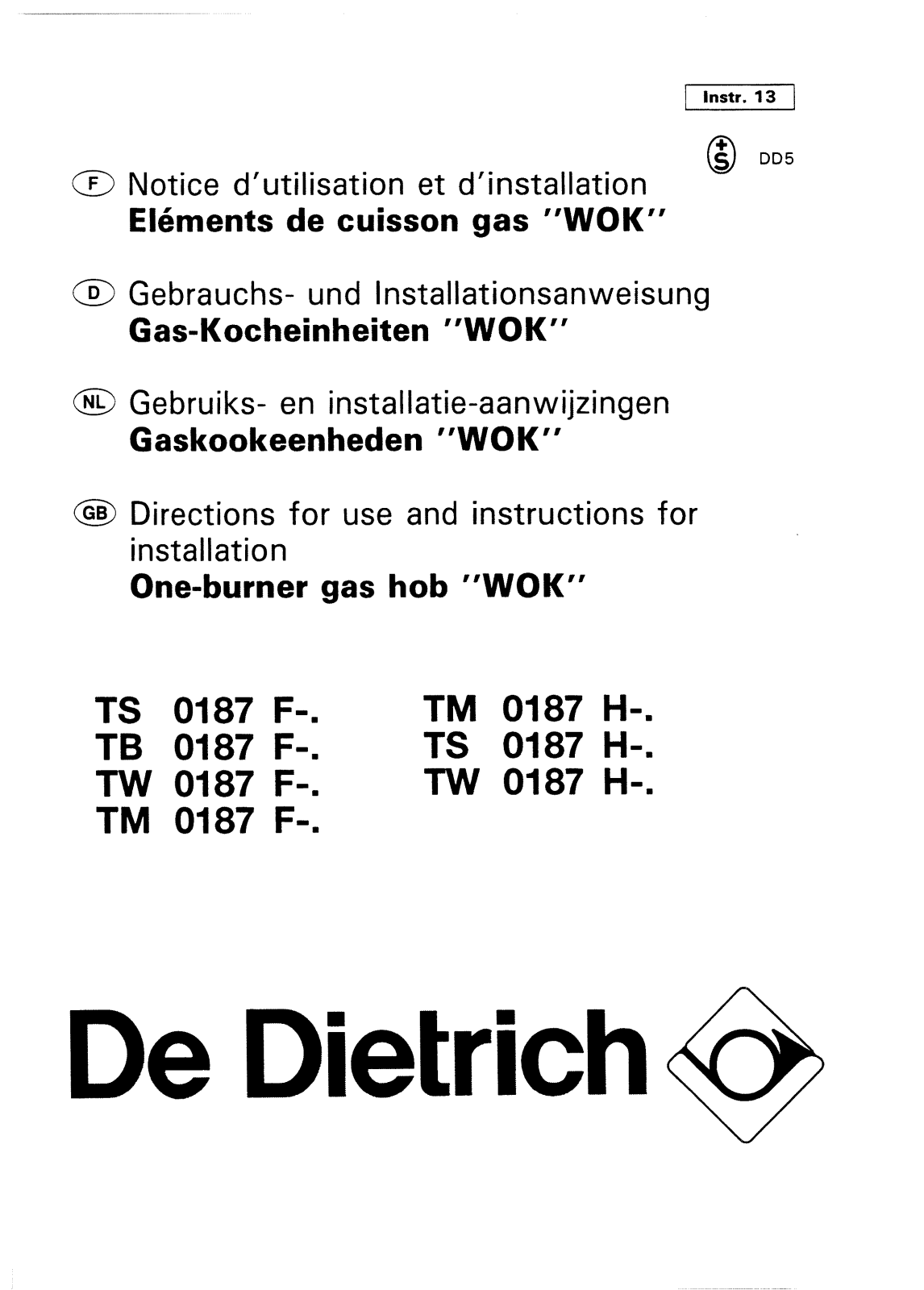 De dietrich TM0187F1N, TM0187F1B, TM0187F1 User Manual