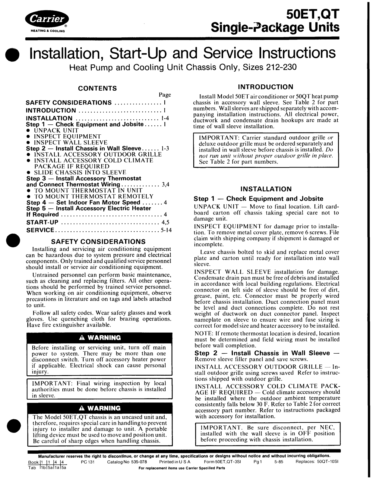 Carrier 50ET User Manual