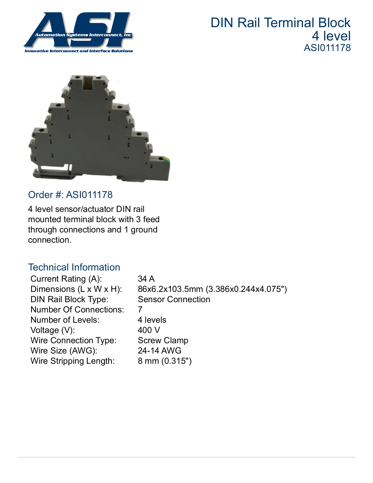 ASI-Automation Systems Interconnect ASI011178 Data Sheet