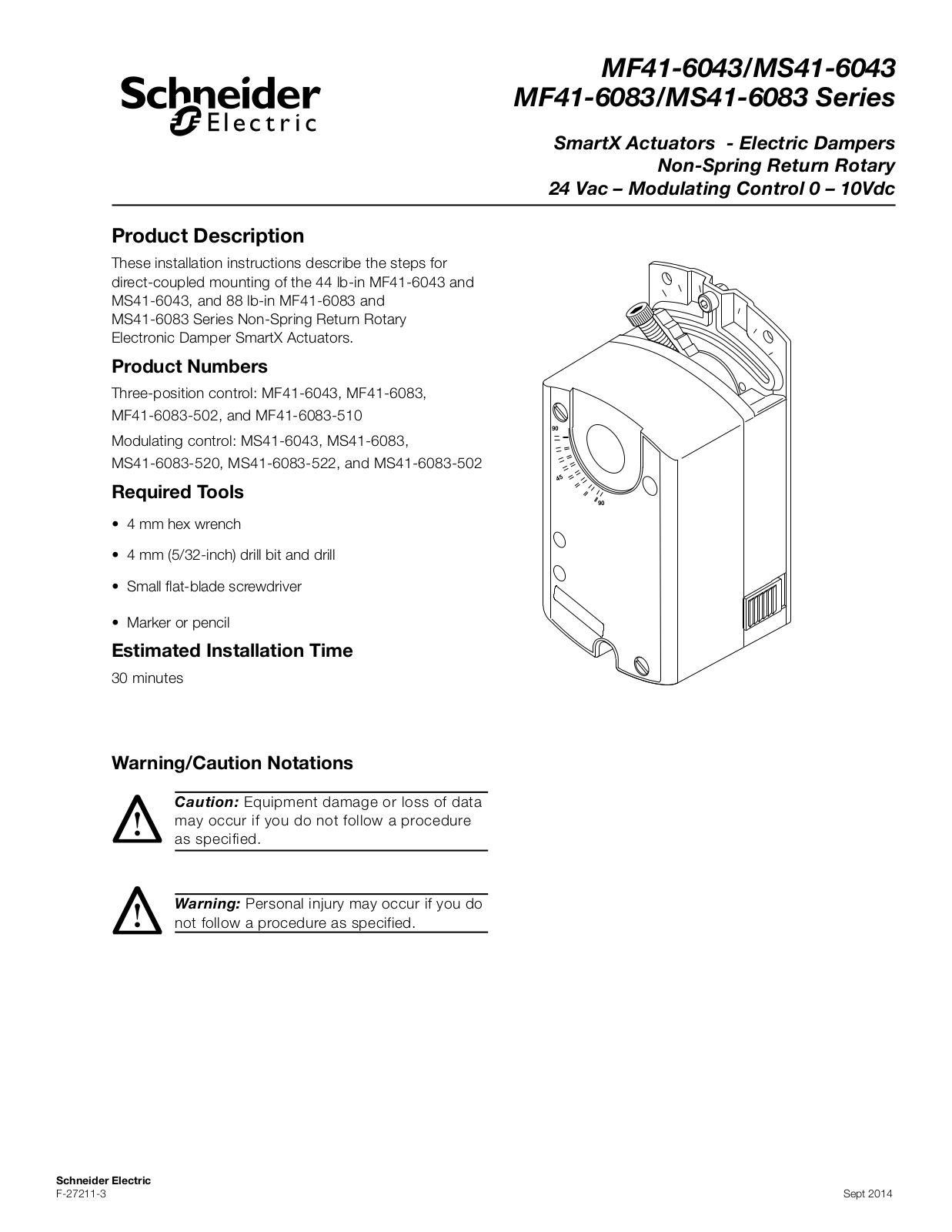 Schneider Electric MF41-6043 Series, MS41-6043 Series, MF41-6083 Series, MS41-6083 Series Data Sheet