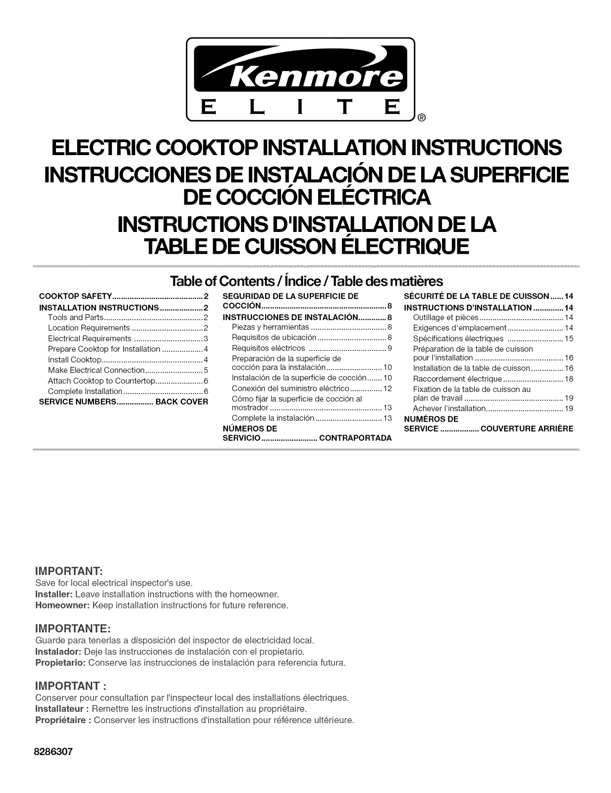 Kenmore Elite 66544099502, 66544094502, 66544099500, 66544099501, 66544094500 Installation Guide - ManualMachine.com