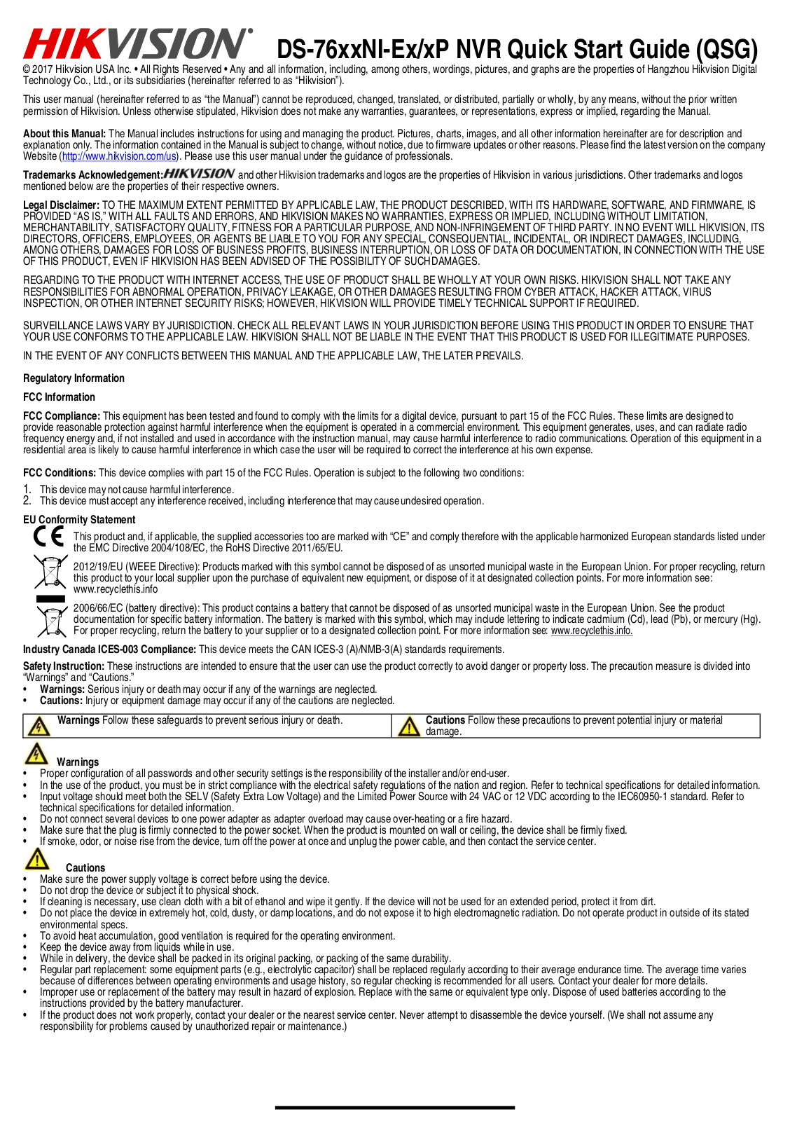 Hikvision DS-7608NI-E2-8P Quick Start Guide