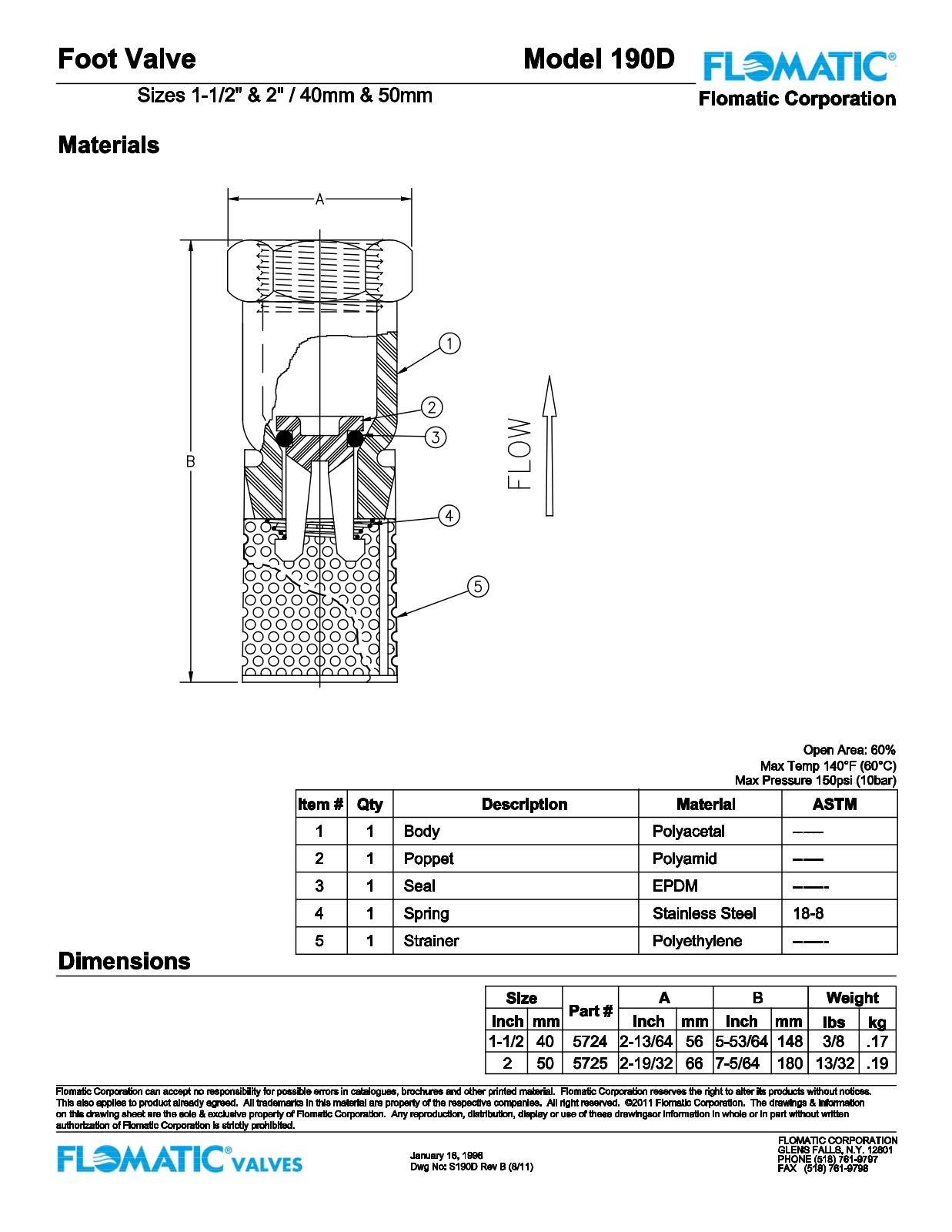 Flomatic 190D Parts List