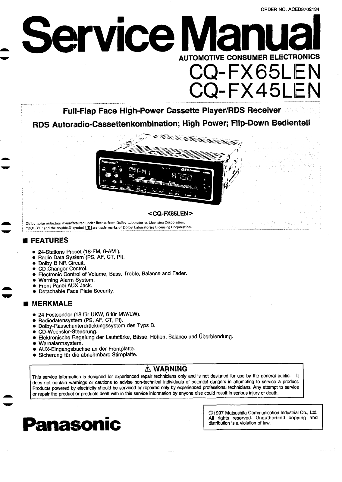 Panasonic CQ-FX65LEN Service Manual
