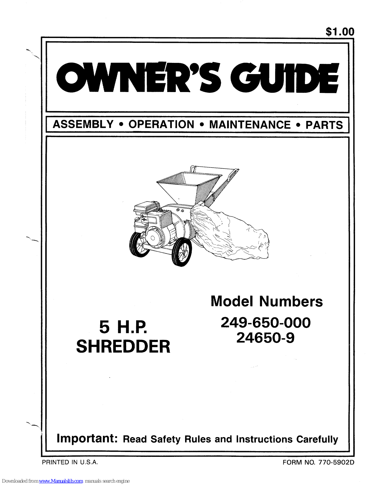 MTD 249-650-000 Owner's Manual