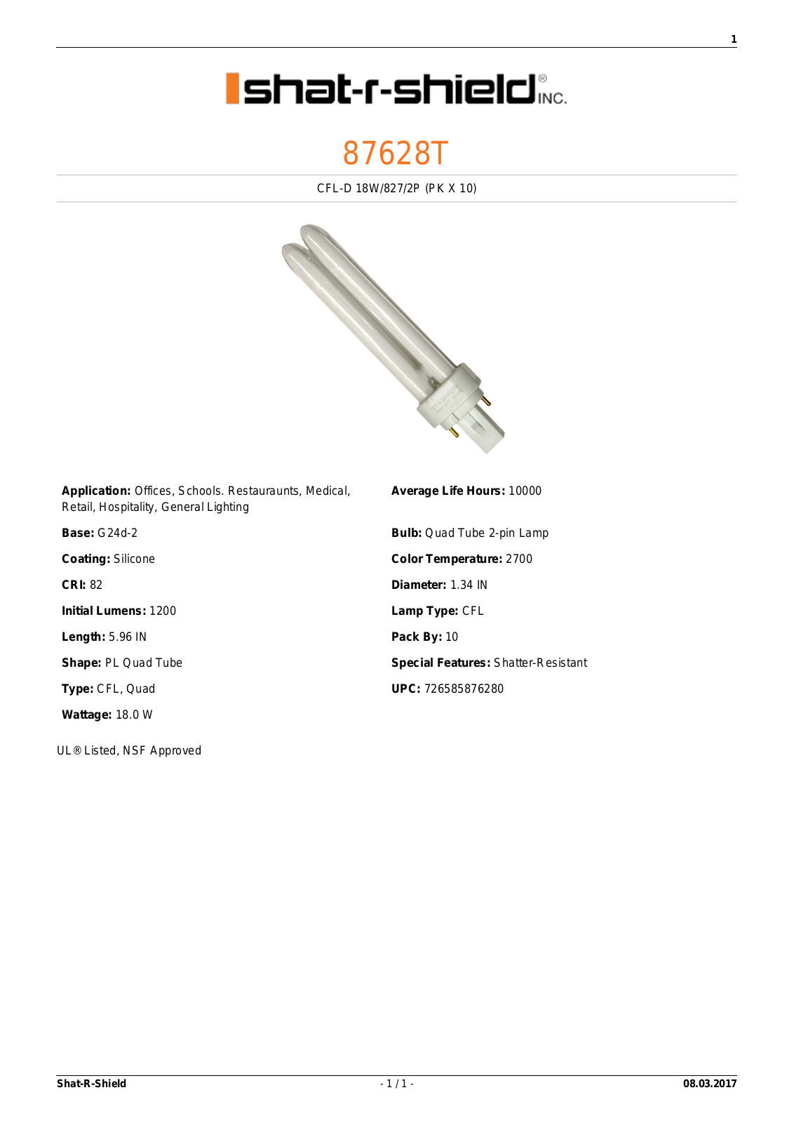 Shat-R-Shield 87628T Data sheet