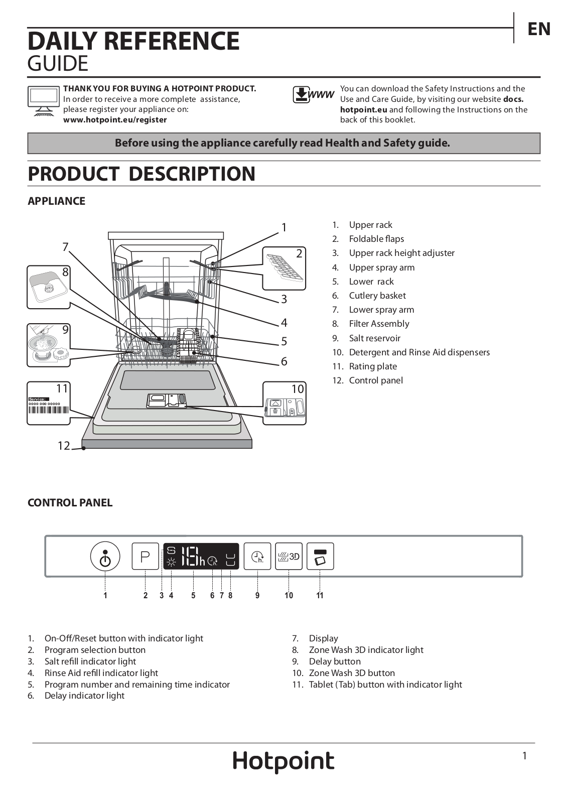 HOTPOINT HIO 3C26 W UK Daily Reference Guide