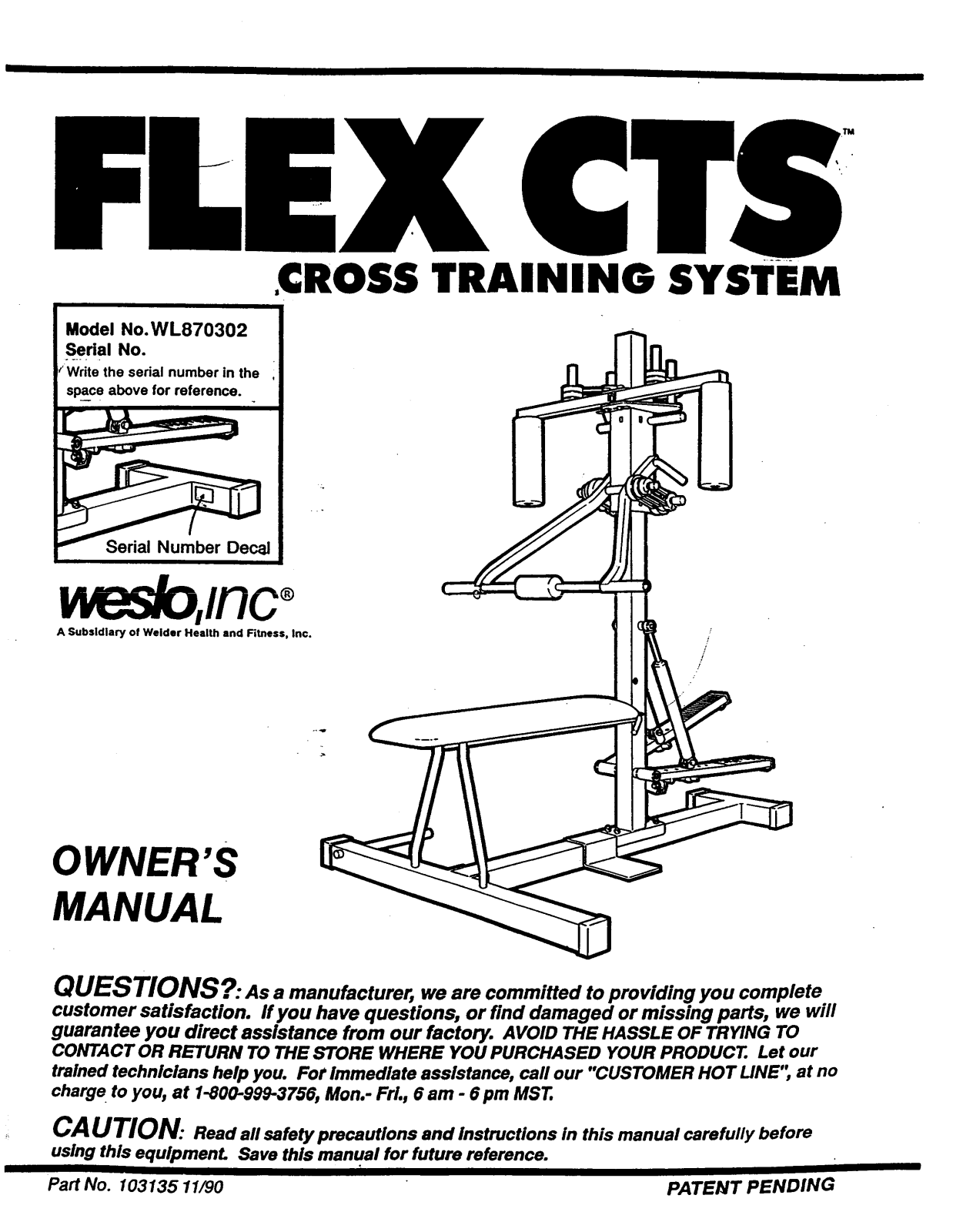 Weslo WL870302 Owner's Manual