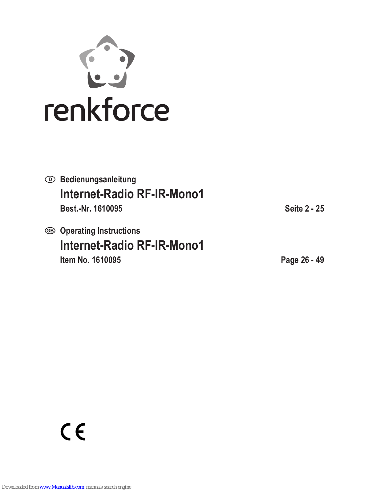 Renkforce 1610095, RF-IR-MONO1 Operating Instructions Manual