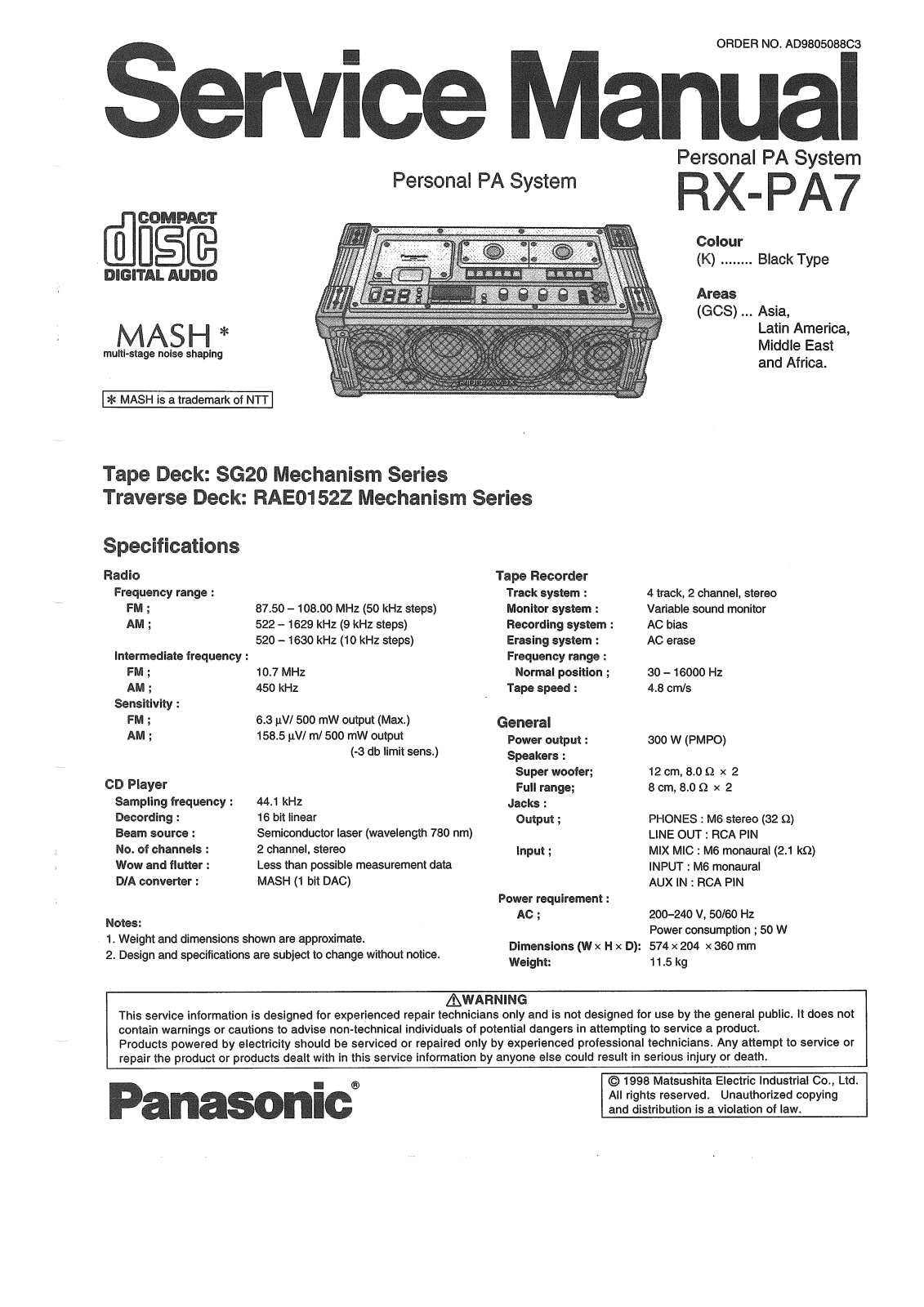 Panasonic RXPA-7 Service manual