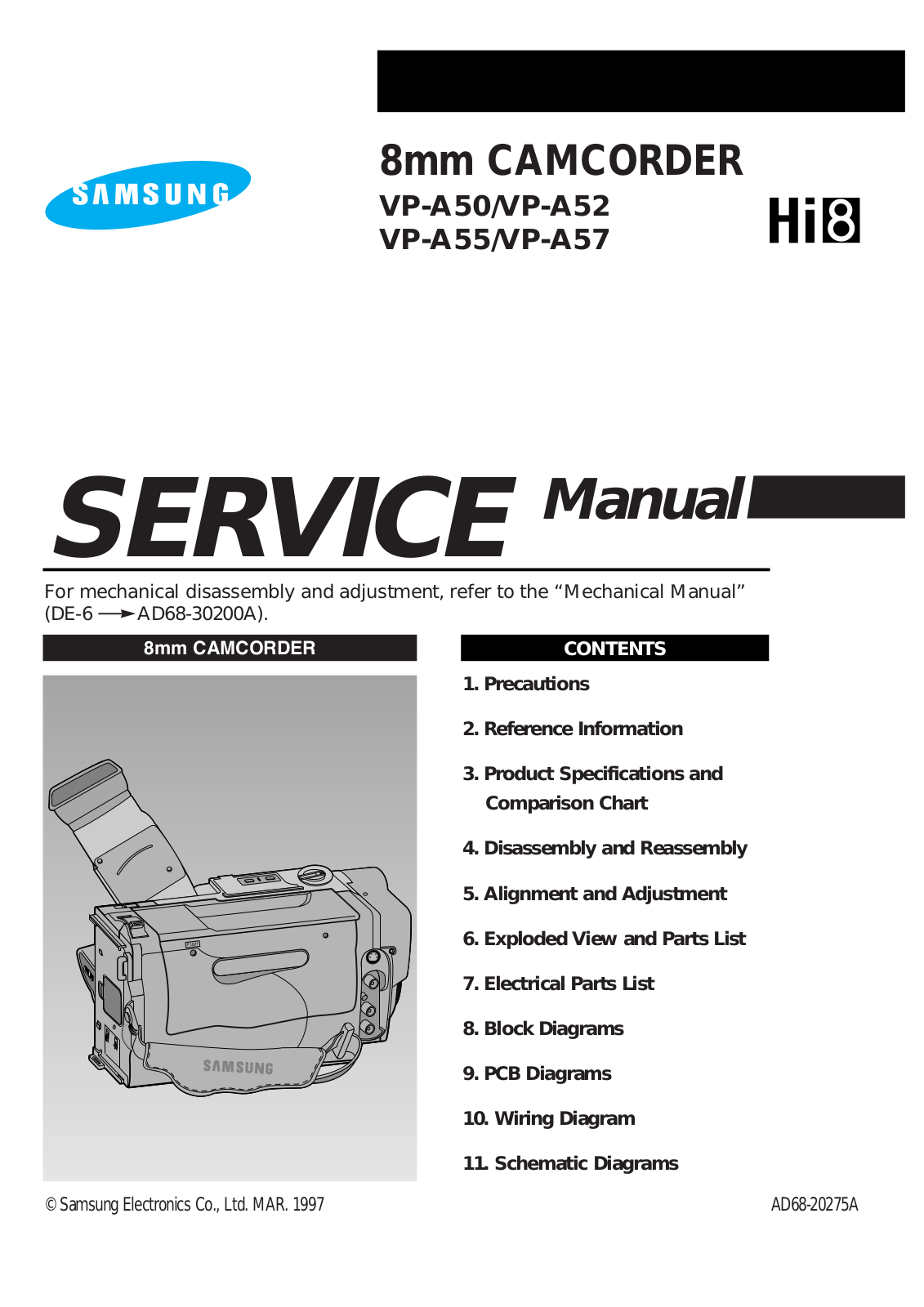 SAMSUNG VP-A50, 52, 55, 57 Service Manual