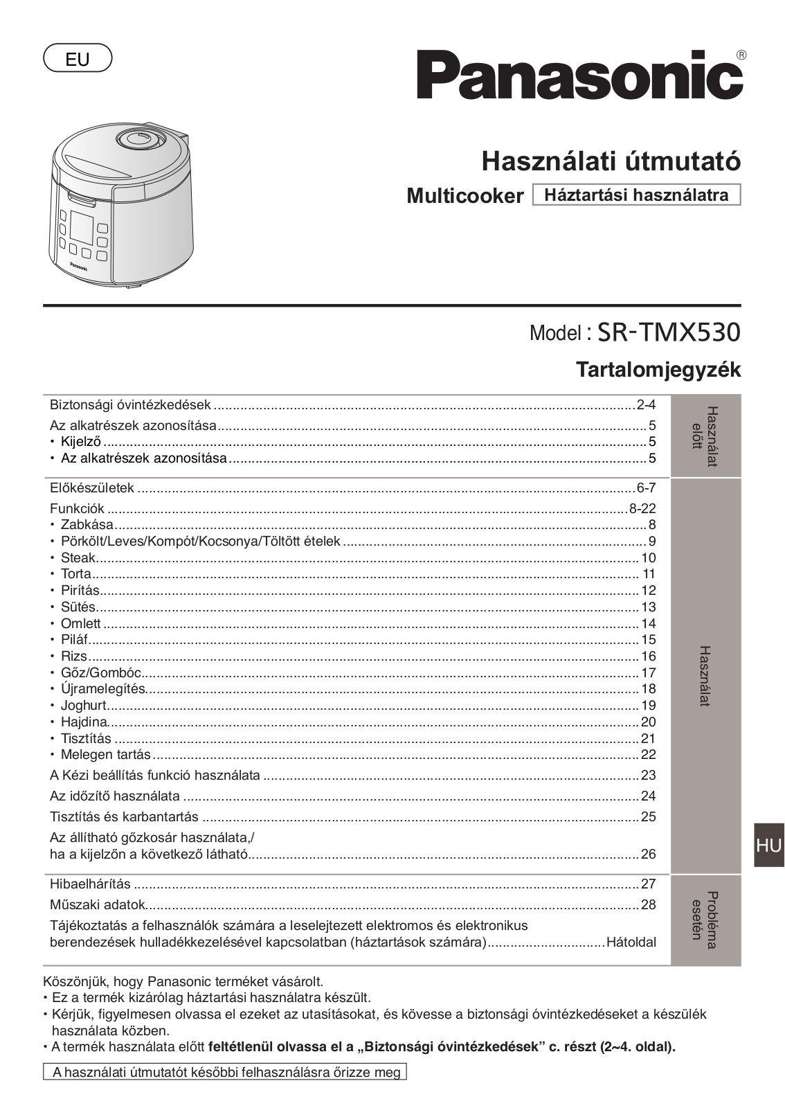 Panasonic SR-TMX530 User Manual