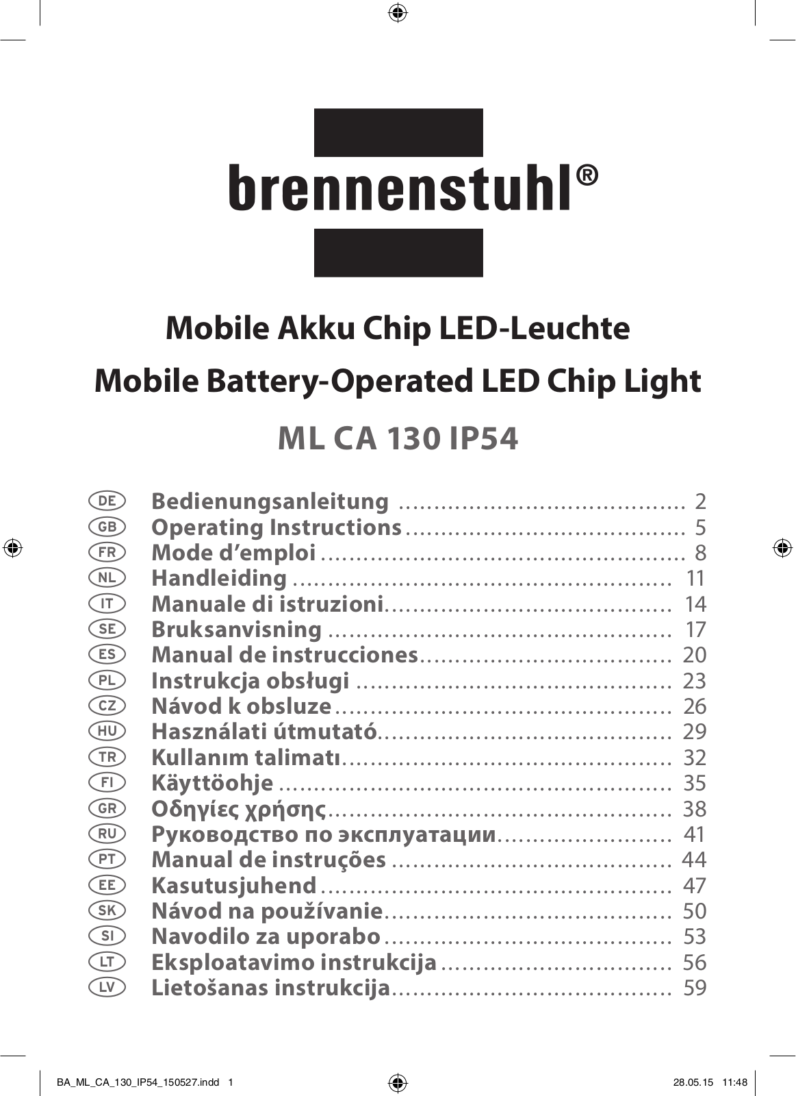 Brennenstuhl ML CA 130 IP54 Operating Instructions