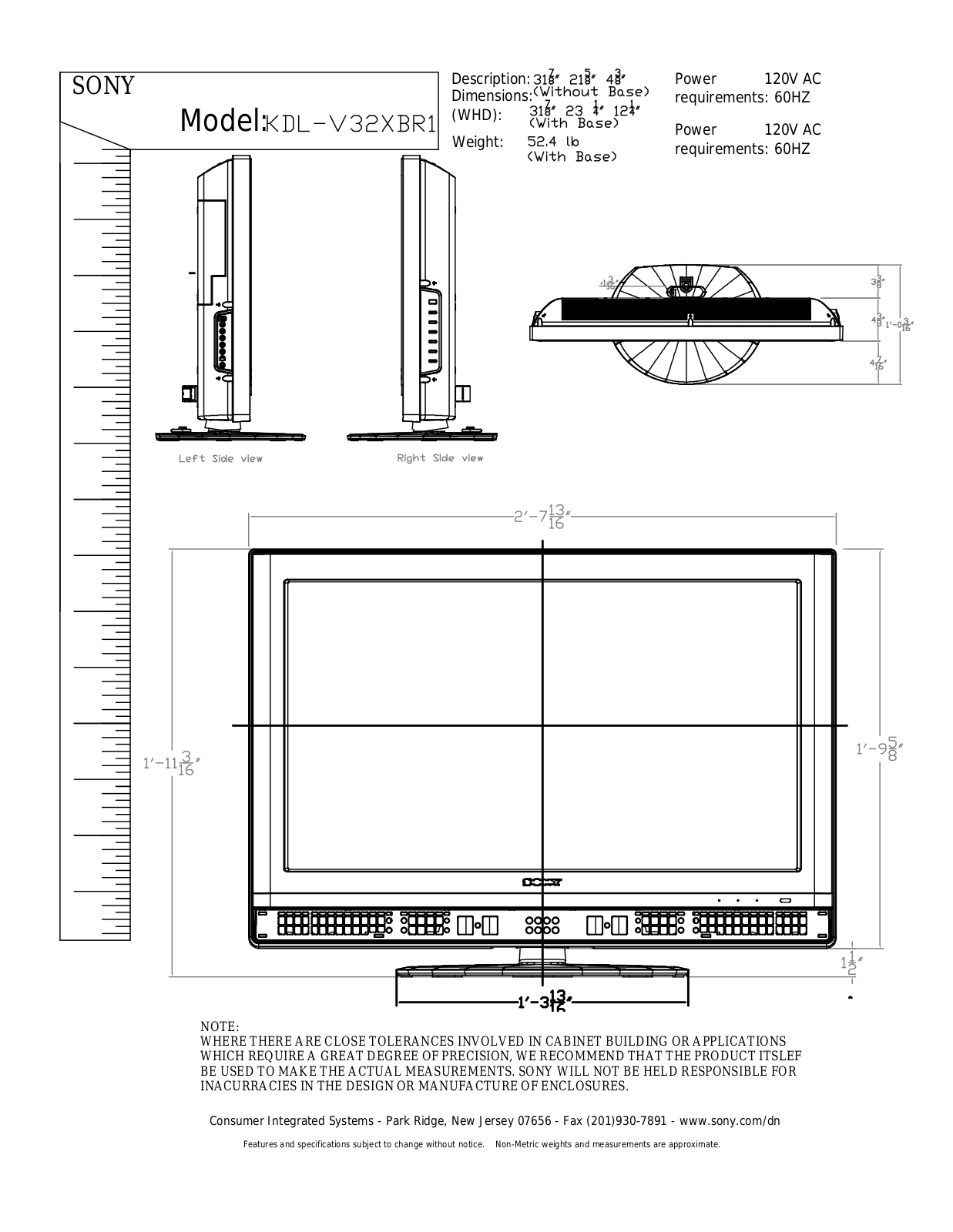 Sony KDL-V32XBR1 User Manual