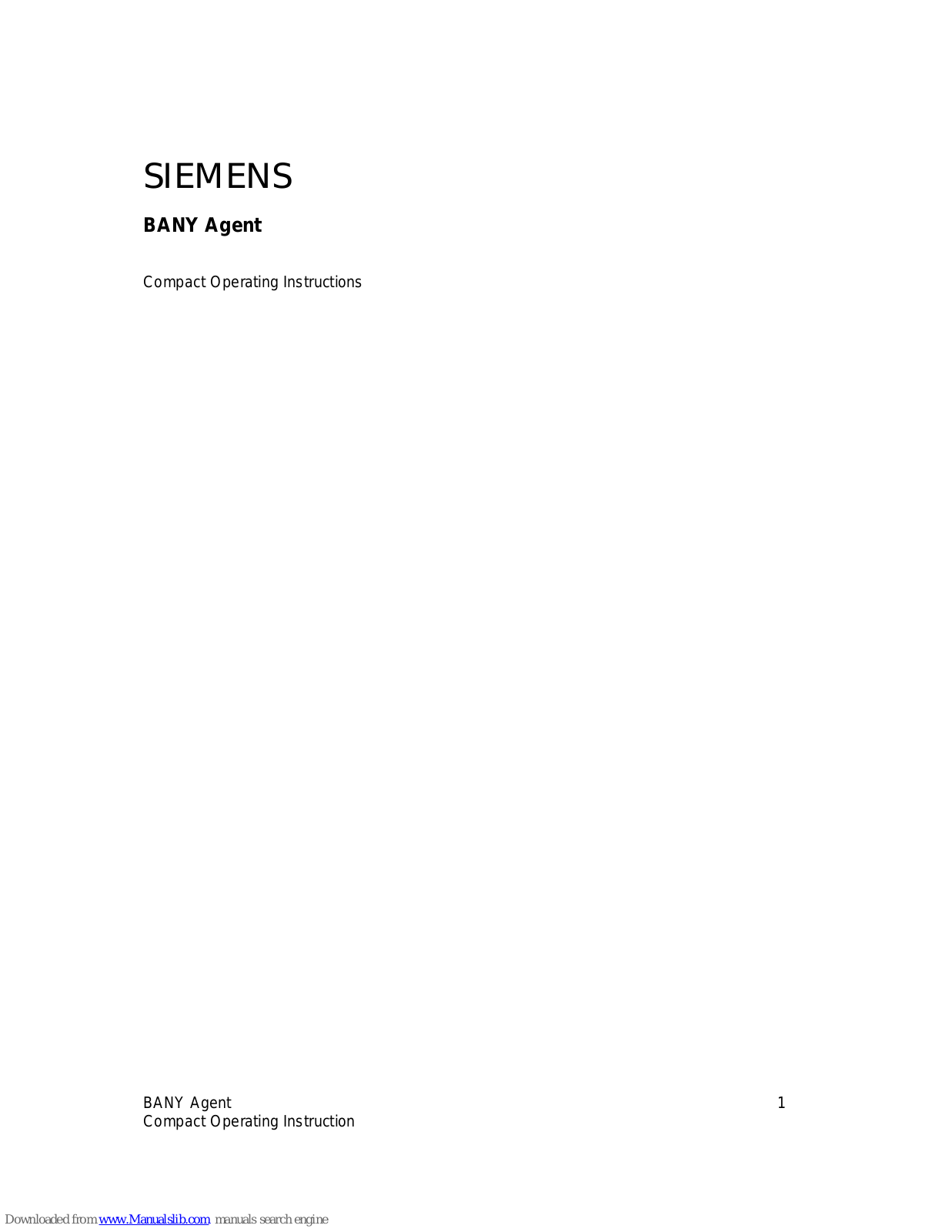 Siemens BANY Agent Compact Operating Instructions