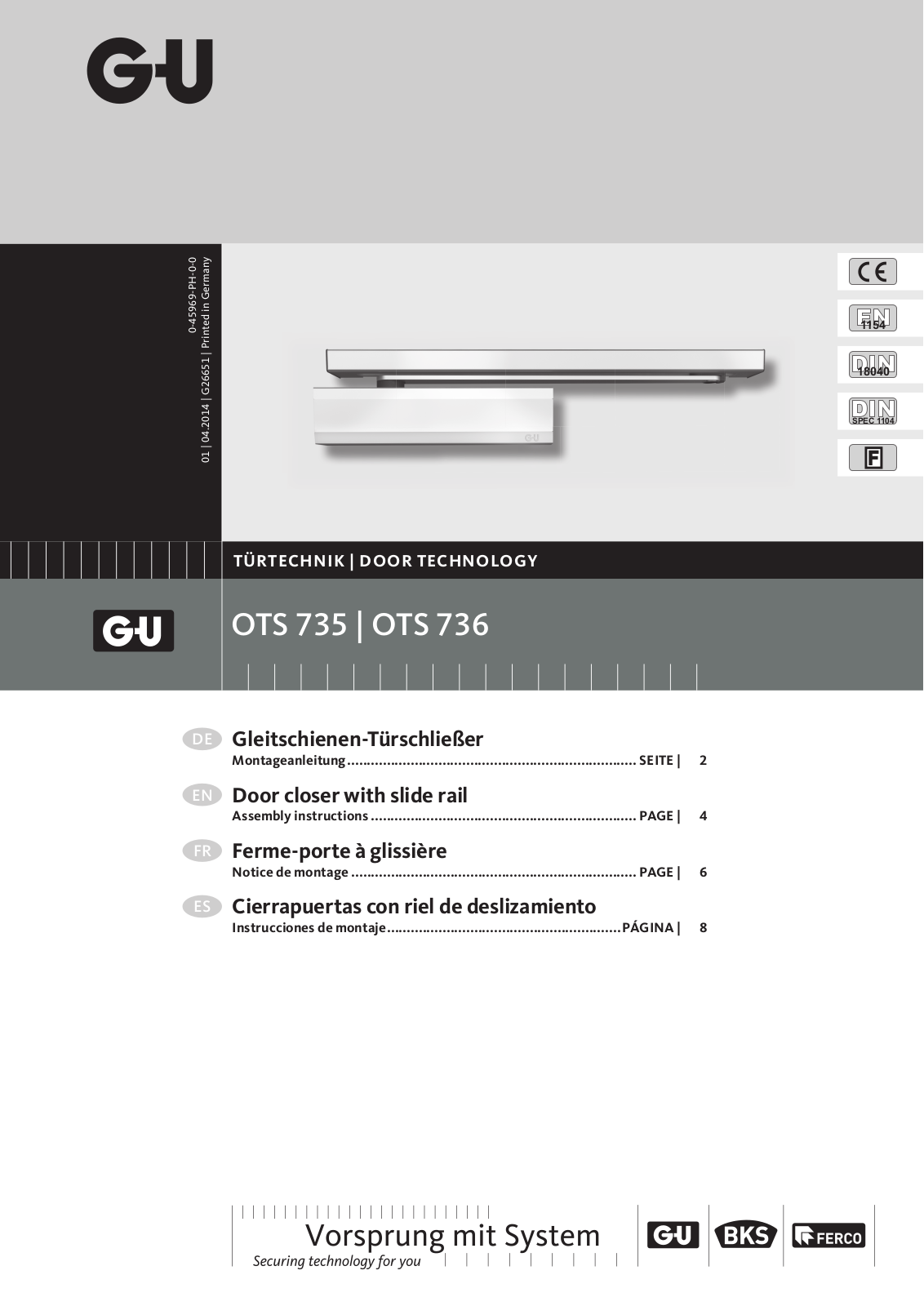 GU OTS 735, OTS 736 Assembly Instructions Manual