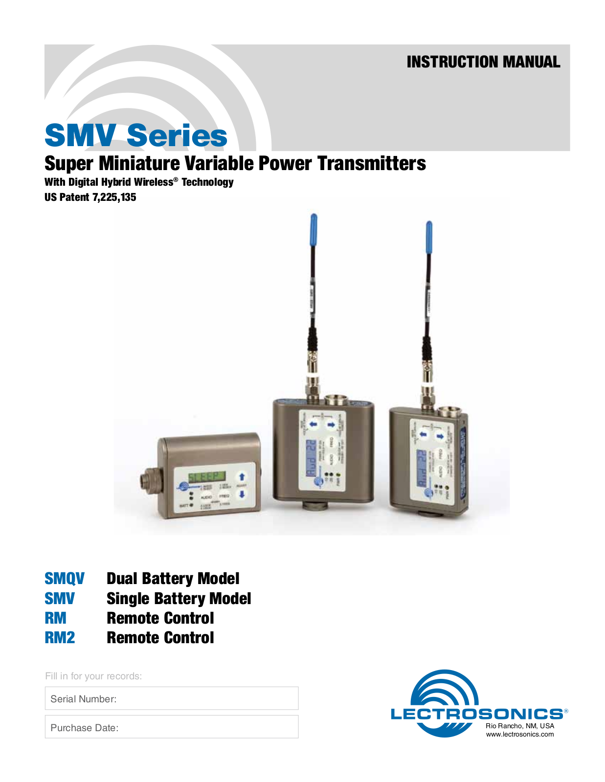 Lectrosonics SMQV-21, SMV-21, SMQV-26, SMQV-25, SMQV-22 User manual