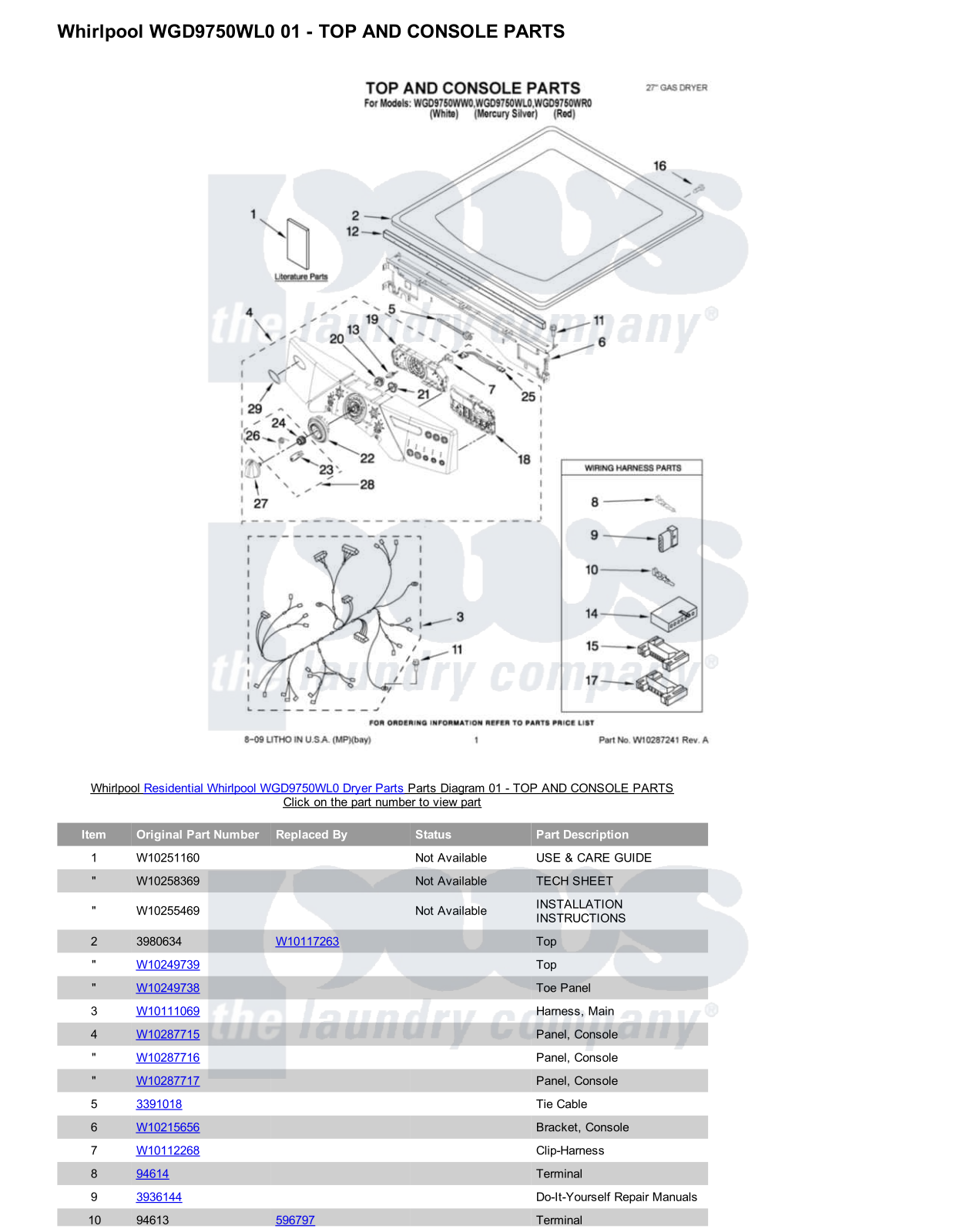 Whirlpool WGD9750WL0 Parts Diagram