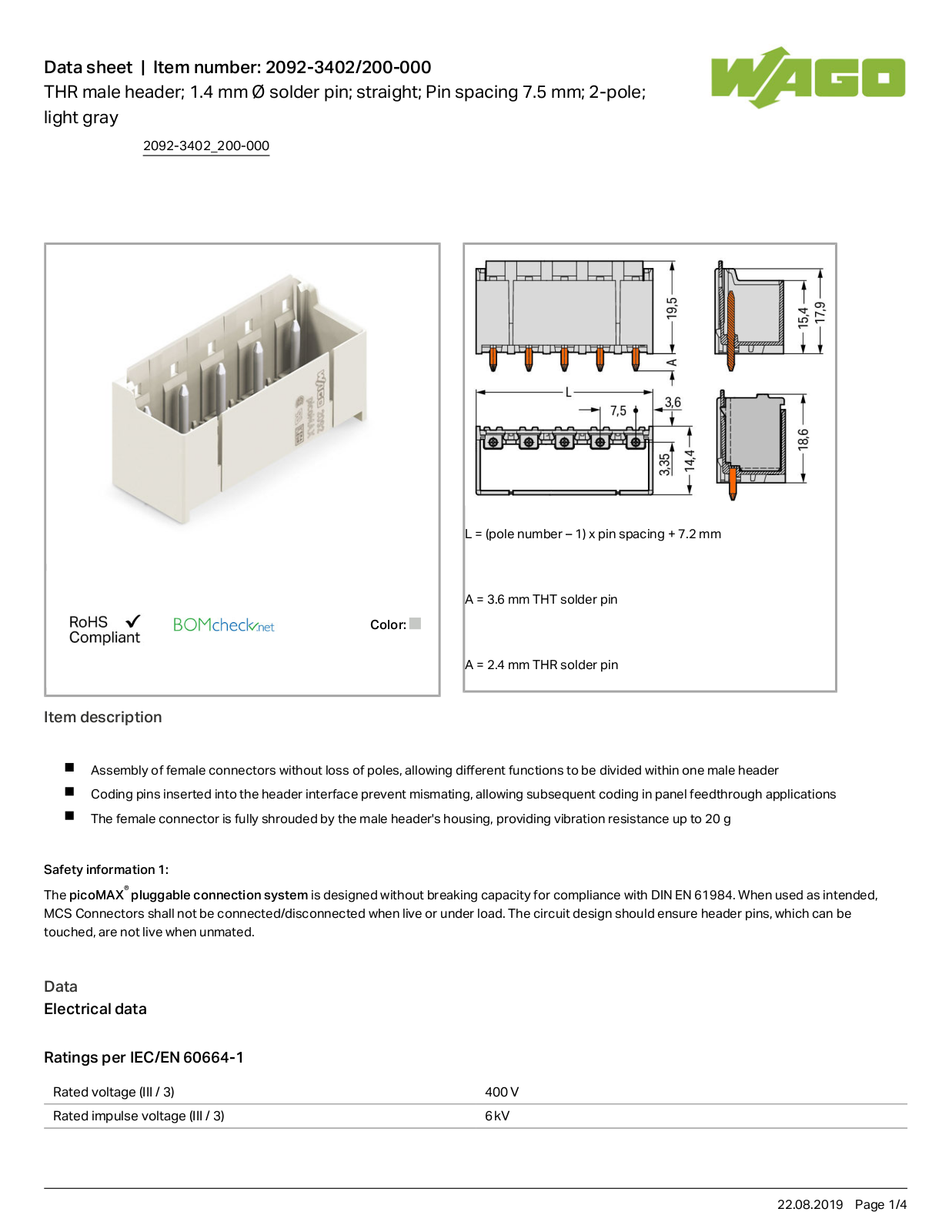 Wago 2092-3402/200-000 Data Sheet