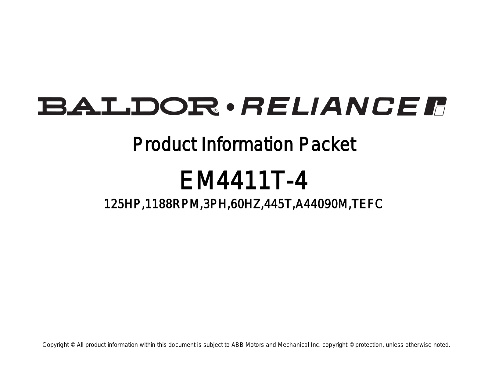 Baldor EM4411T-4 Product Information Sheet