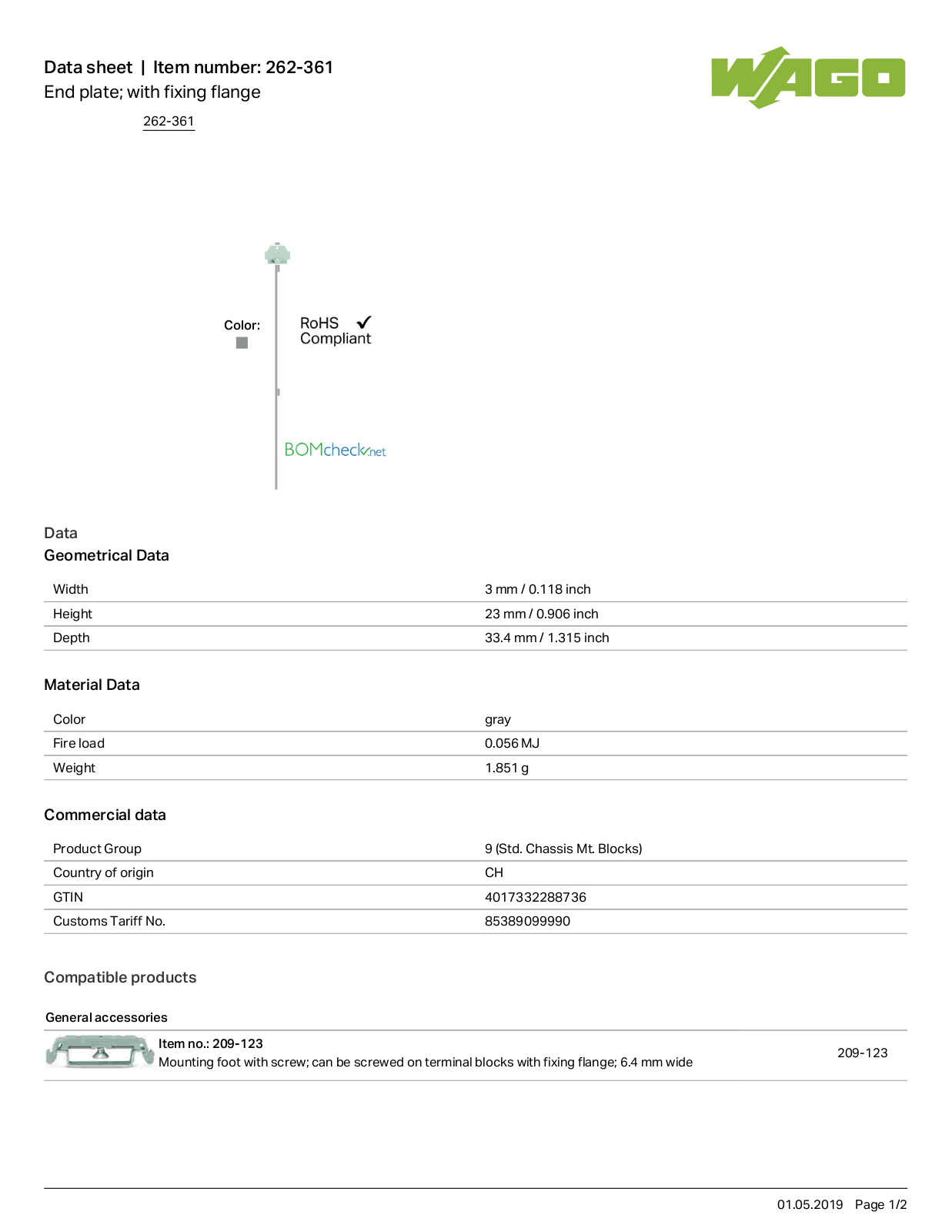 Wago 262-361 Data Sheet