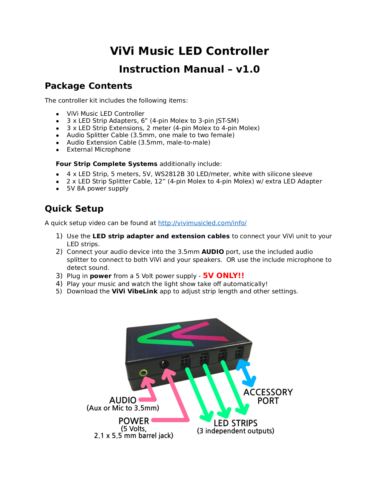 Visual Vibes ViVi Music LED Controller Instruction Manual