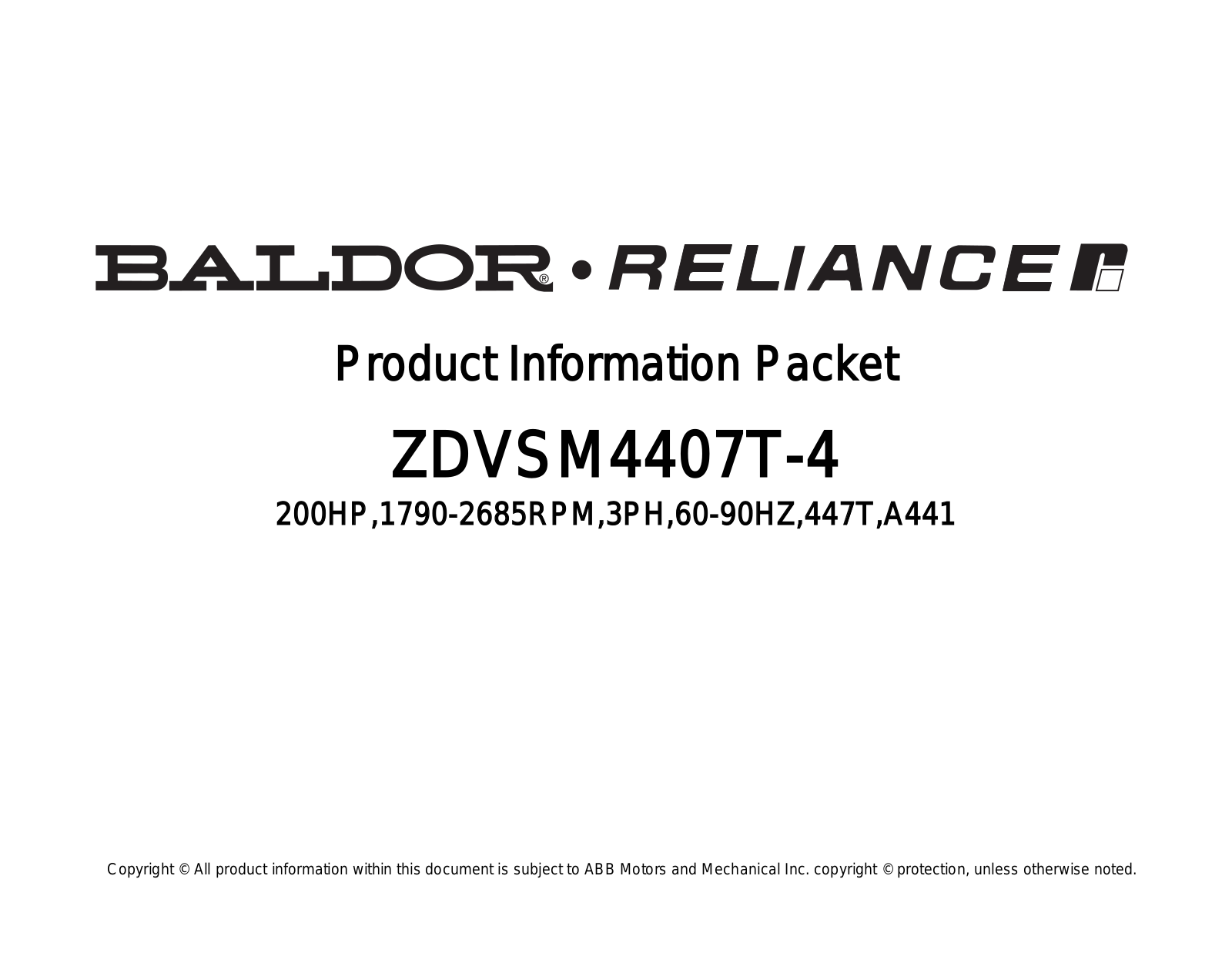 Baldor ZDVSM4407T-4 Product Information Sheet