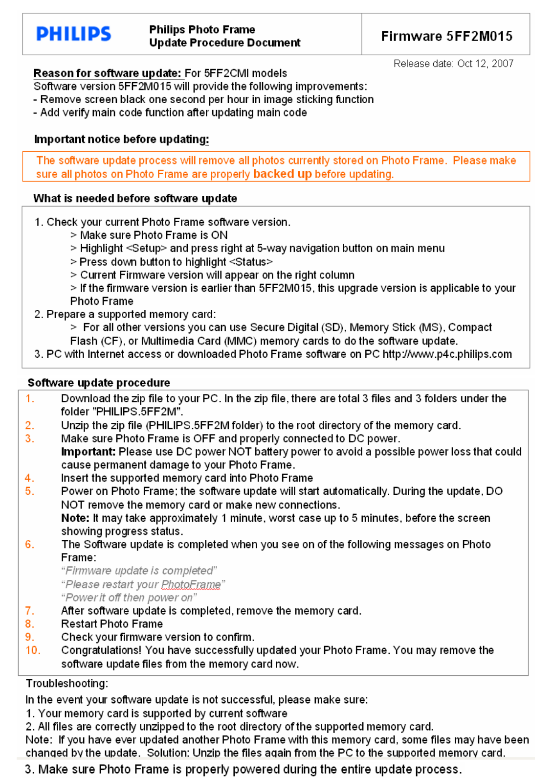 Philips 5FF2CMI, 5FF2M015 User Manual