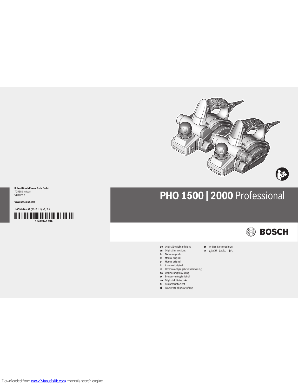 Bosch PHO 1500 Professional, PHO 2000 Professional Original Instructions Manual