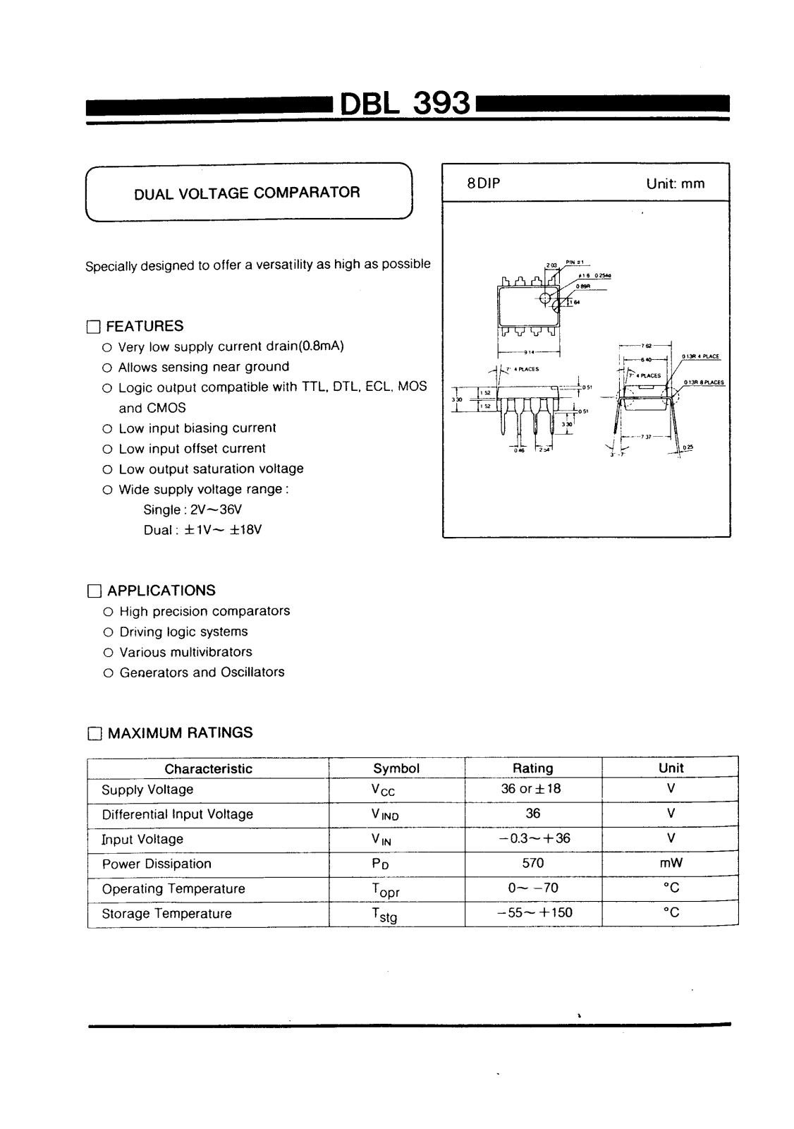 Daewoo Semiconductor DBL393 Datasheet